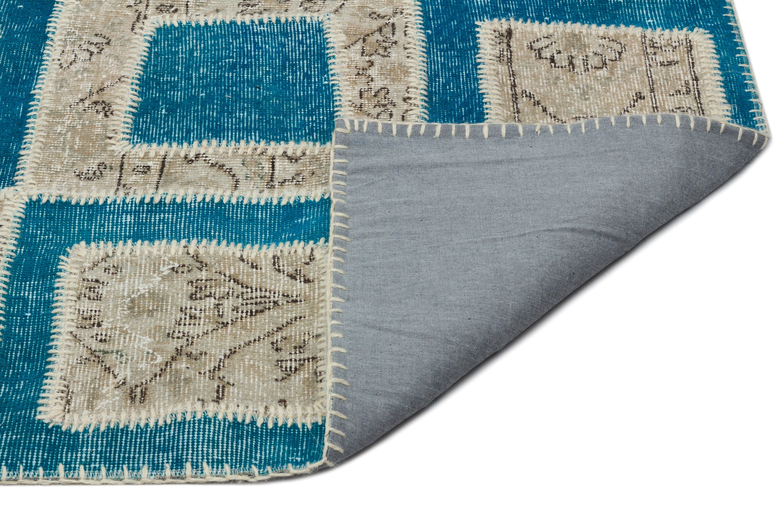 Turquoise  Over Dyed Patchwork Unique Rug 5'3'' x 7'11'' ft 160 x 241 cm