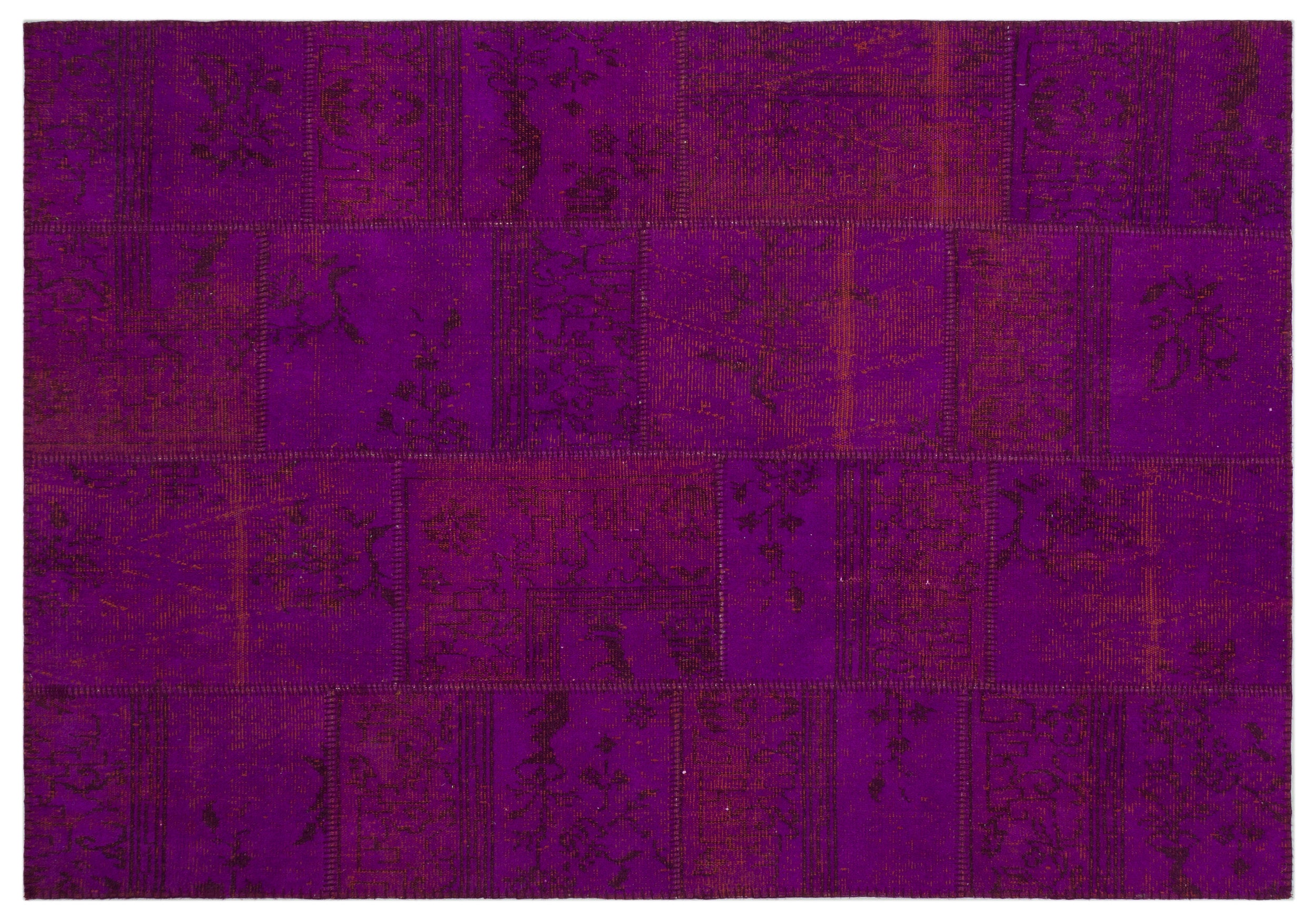 Fuchsia Over Dyed Patchwork Unique Rug 5'3'' x 7'8'' ft 160 x 233 cm