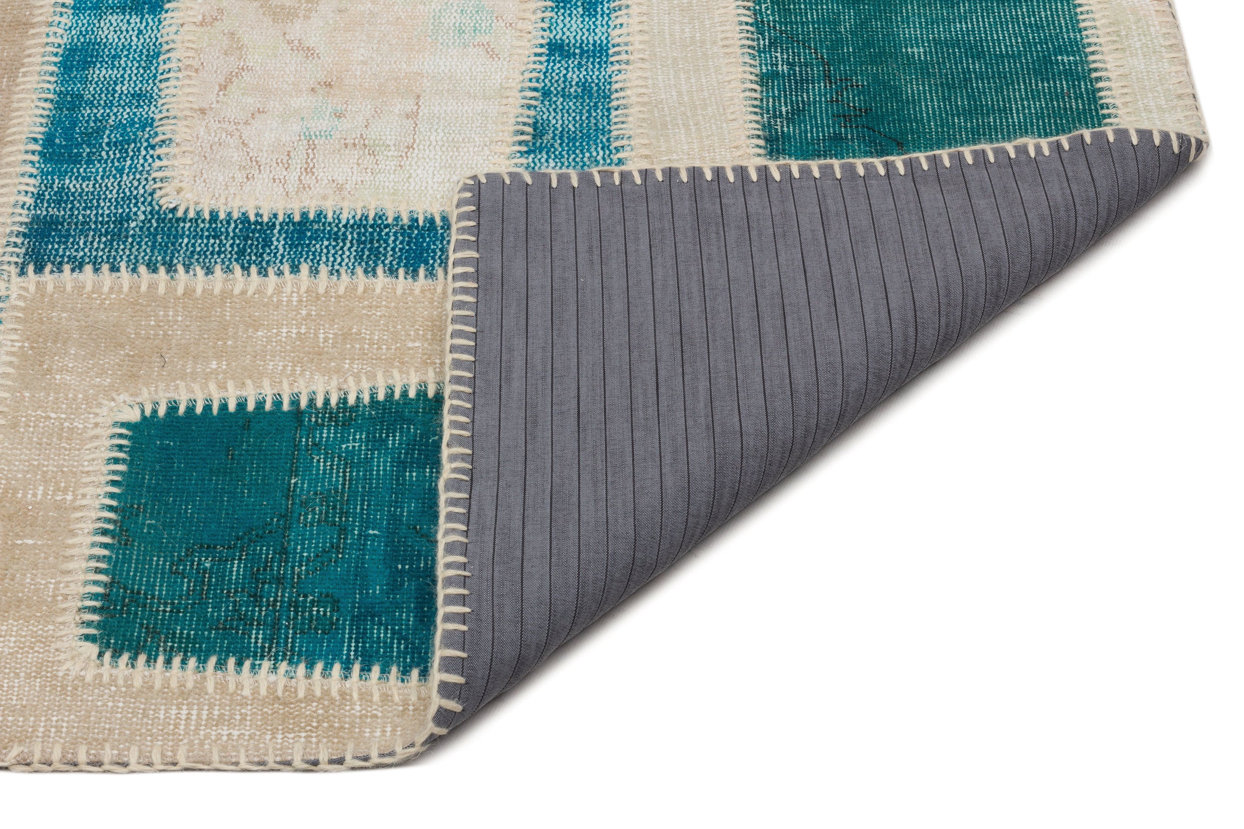 Turquoise  Over Dyed Patchwork Unique Rug 5'3'' x 7'10'' ft 160 x 240 cm
