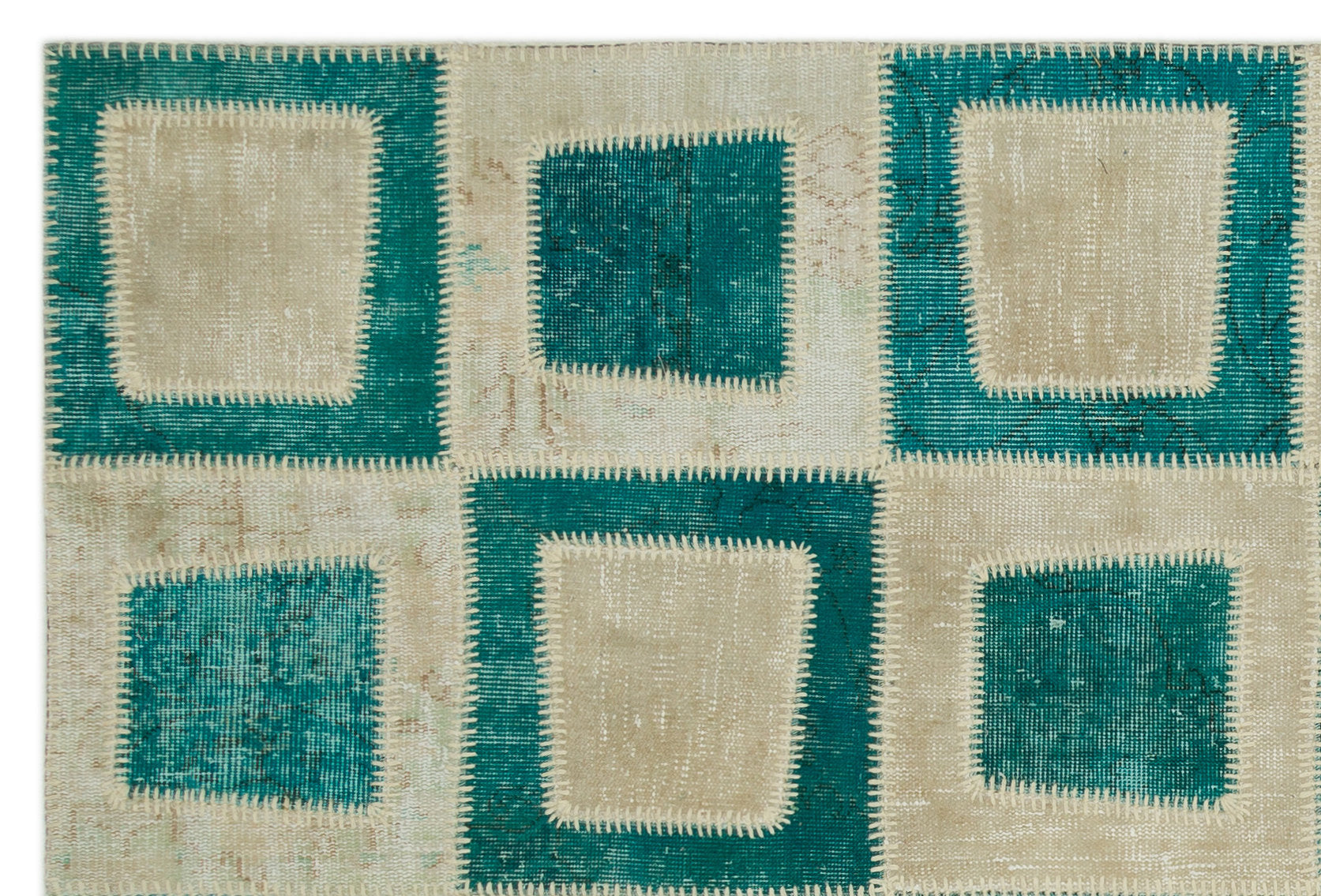 Turquoise  Over Dyed Patchwork Unique Rug 5'3'' x 7'10'' ft 160 x 240 cm