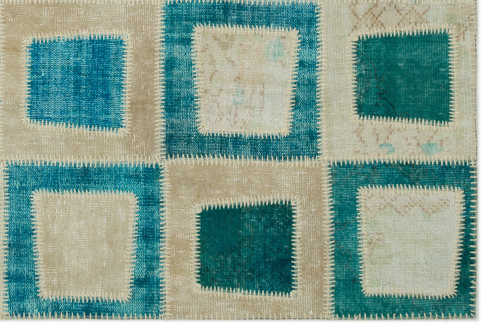 Turquoise  Over Dyed Patchwork Unique Rug 5'3'' x 7'10'' ft 160 x 240 cm