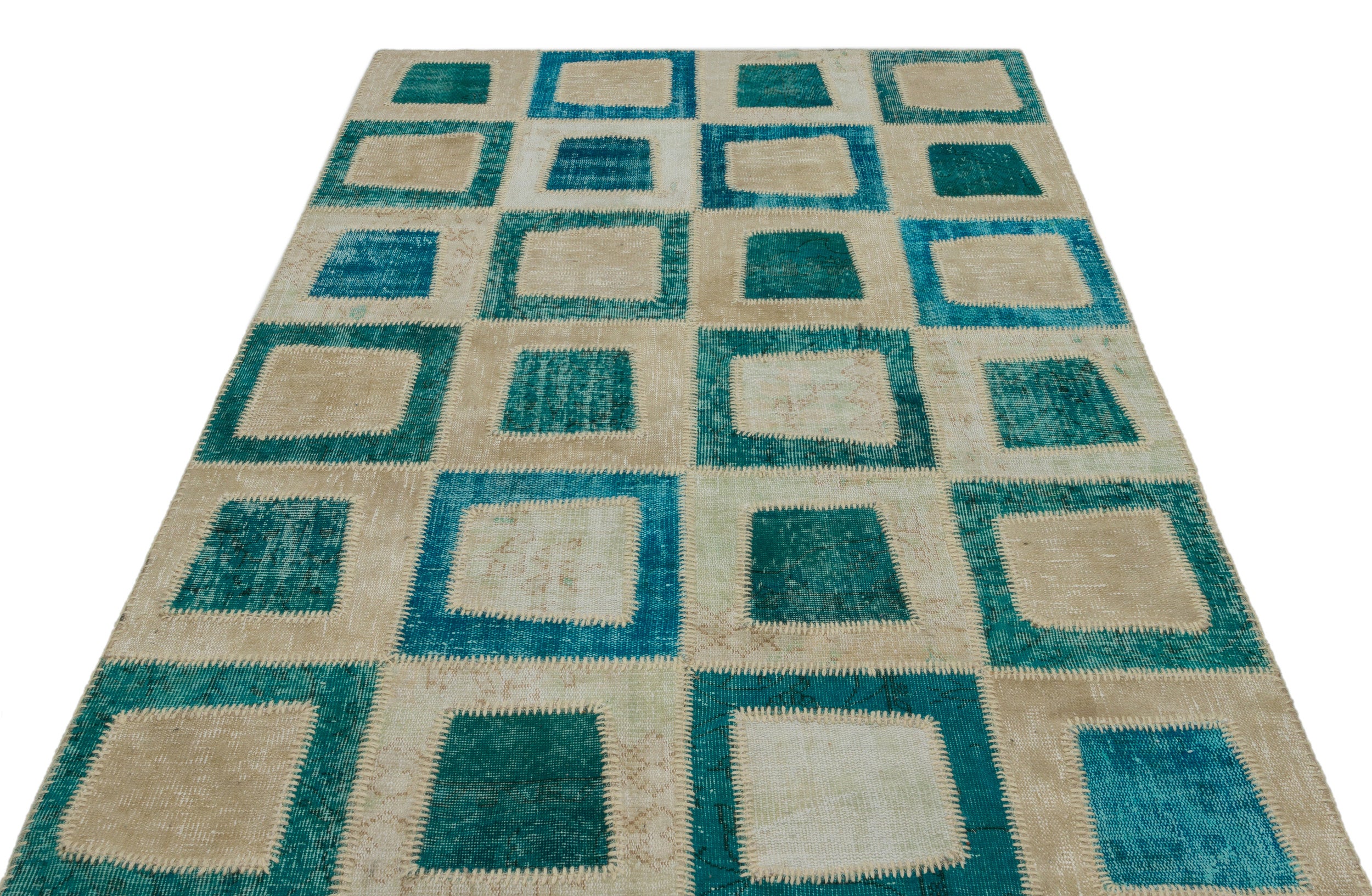 Turquoise  Over Dyed Patchwork Unique Rug 5'3'' x 7'11'' ft 160 x 242 cm