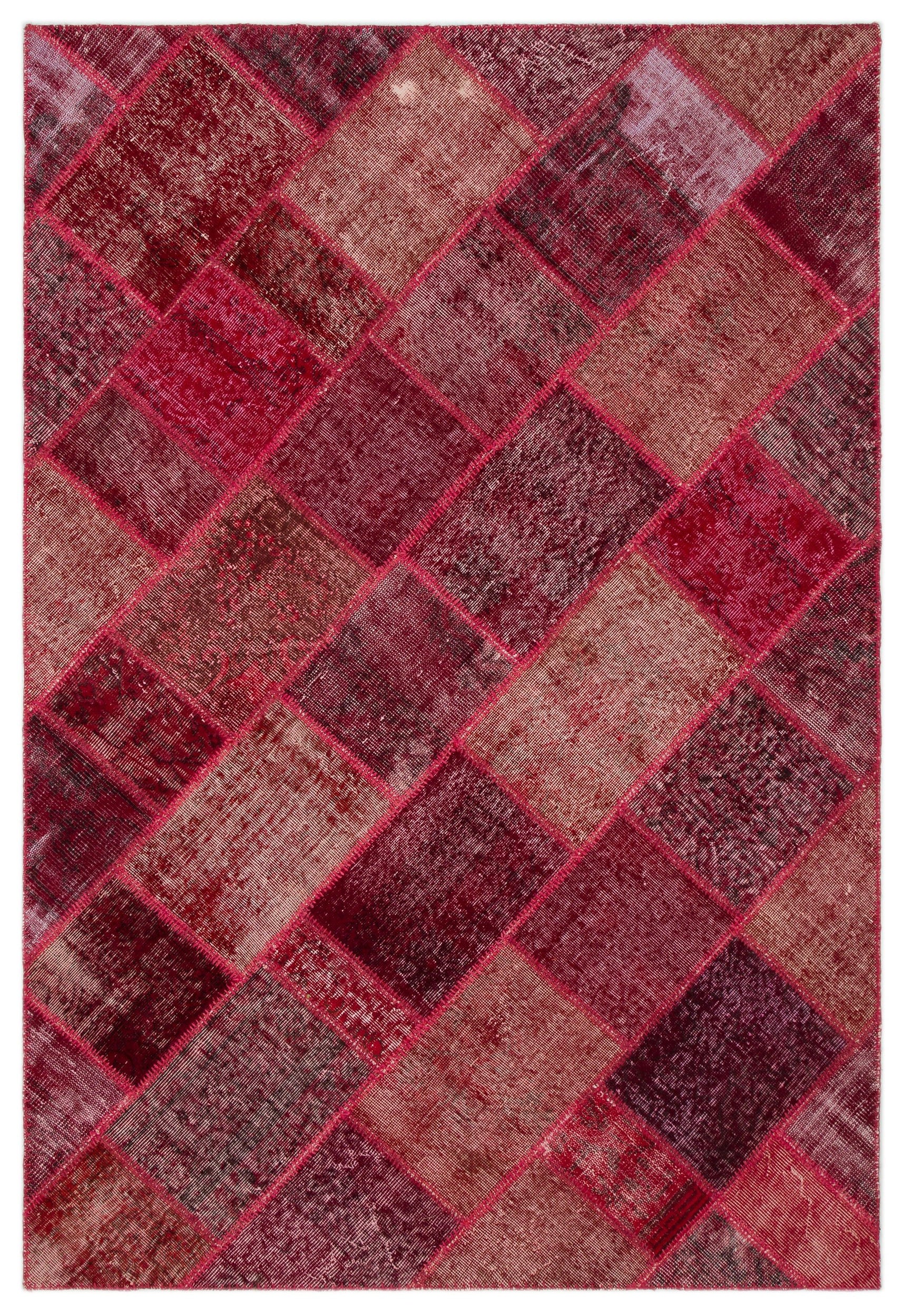 Red Over Dyed Patchwork Unique Rug 5'3'' x 7'7'' ft 160 x 230 cm