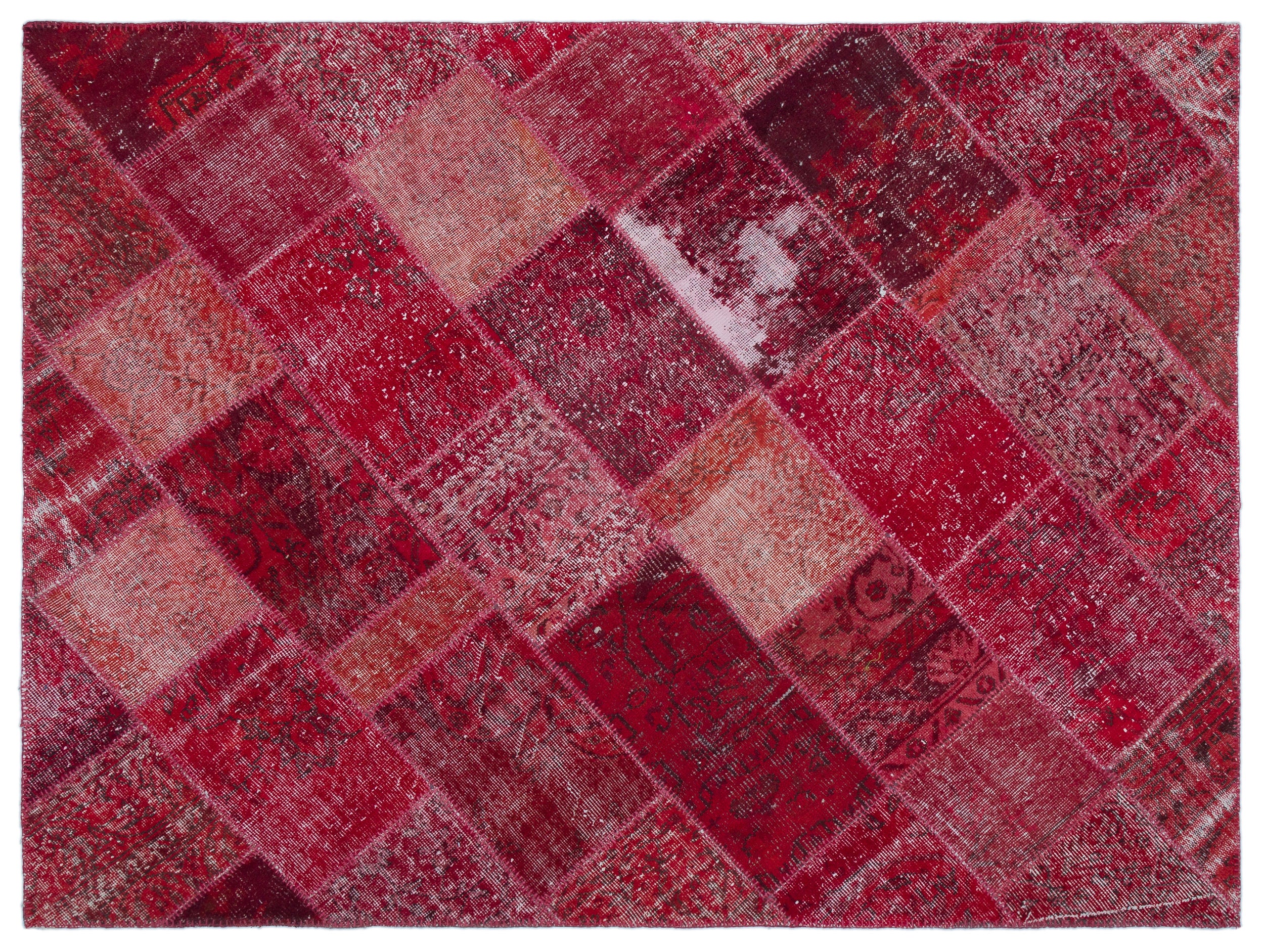 Red Over Dyed Patchwork Unique Rug 5'3'' x 7'7'' ft 160 x 230 cm