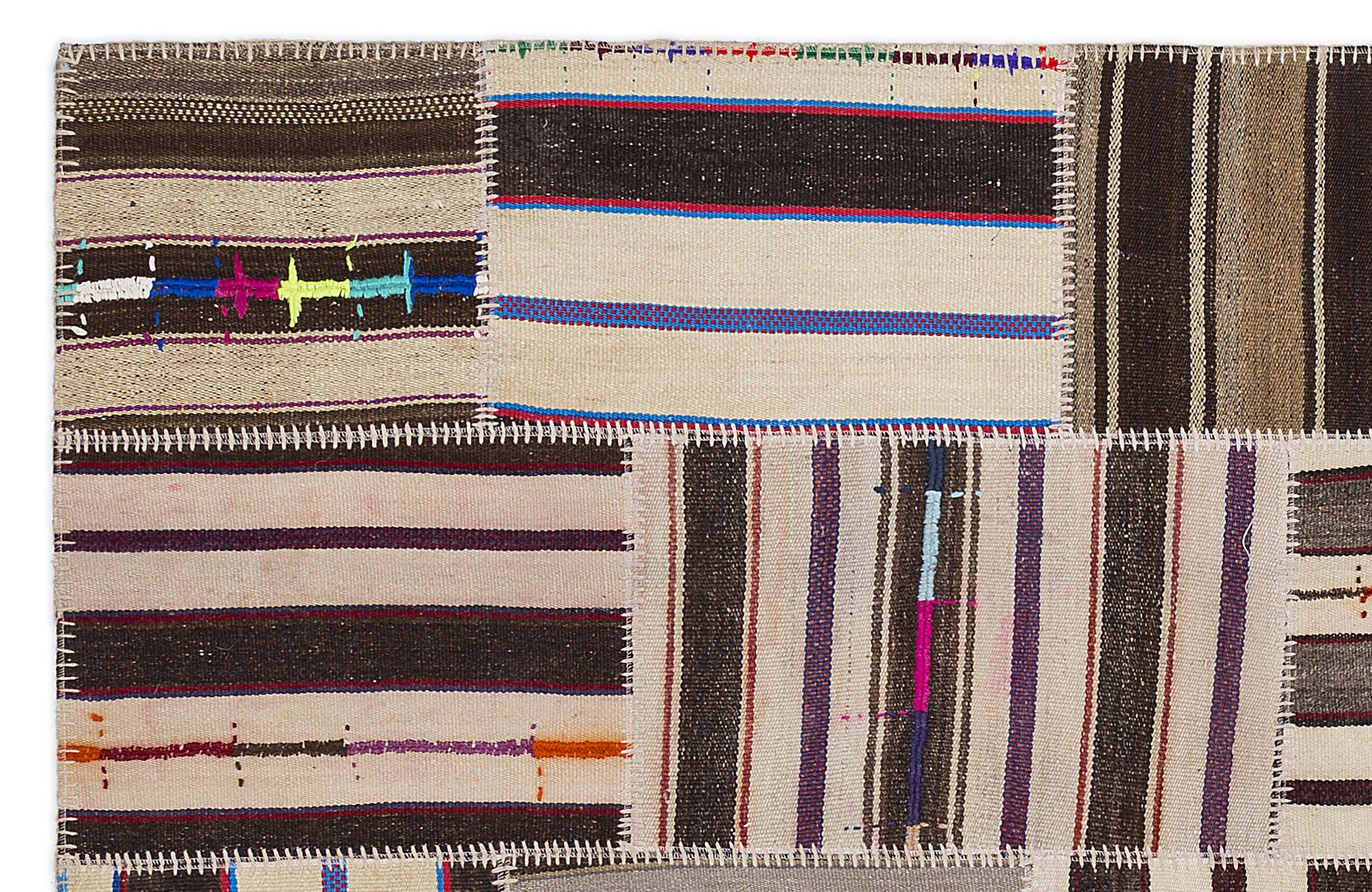 Striped Over Dyed Kilim Patchwork Unique Rug 5'3'' x 7'7'' ft 160 x 230 cm
