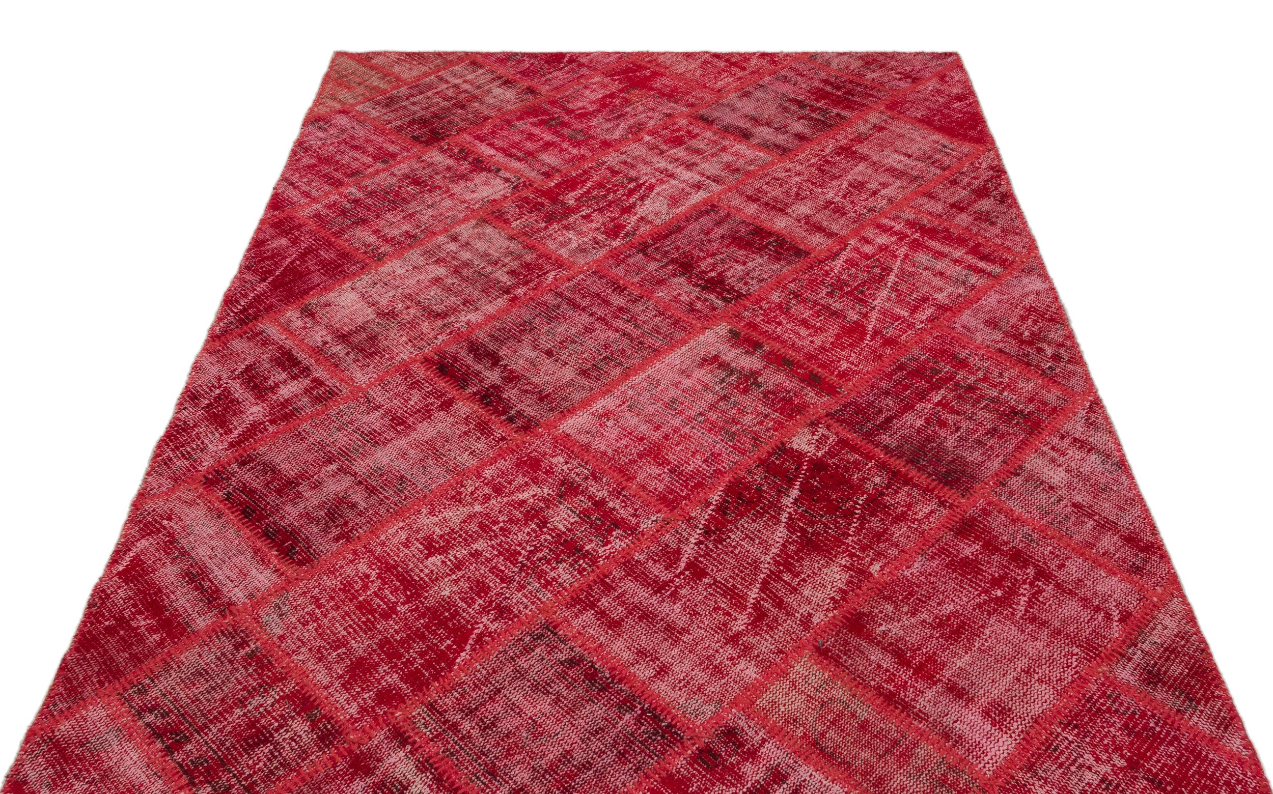 Red Over Dyed Patchwork Unique Rug 5'3'' x 7'7'' ft 160 x 230 cm