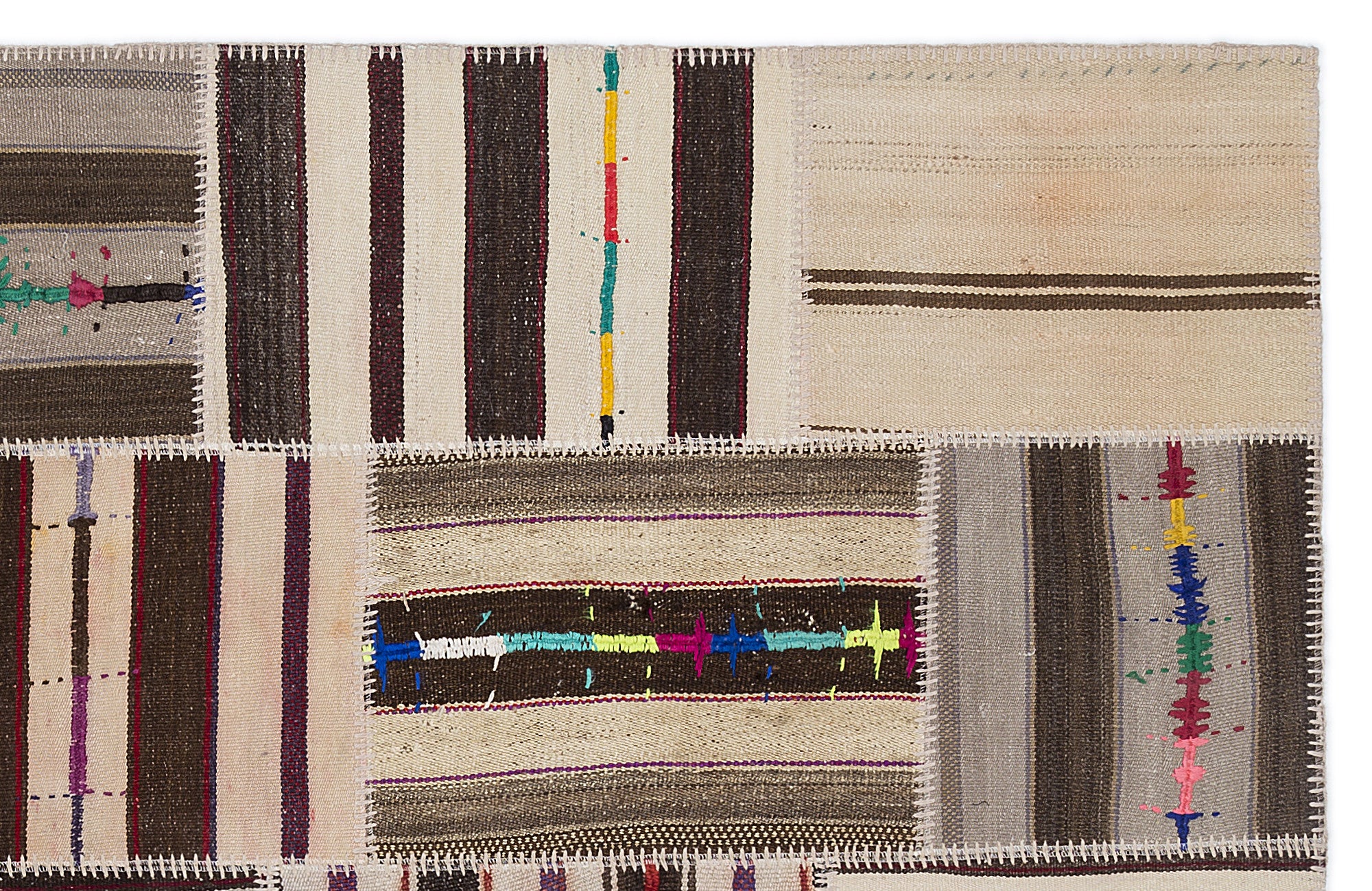 Striped Over Dyed Kilim Patchwork Unique Rug 5'3'' x 7'7'' ft 160 x 230 cm