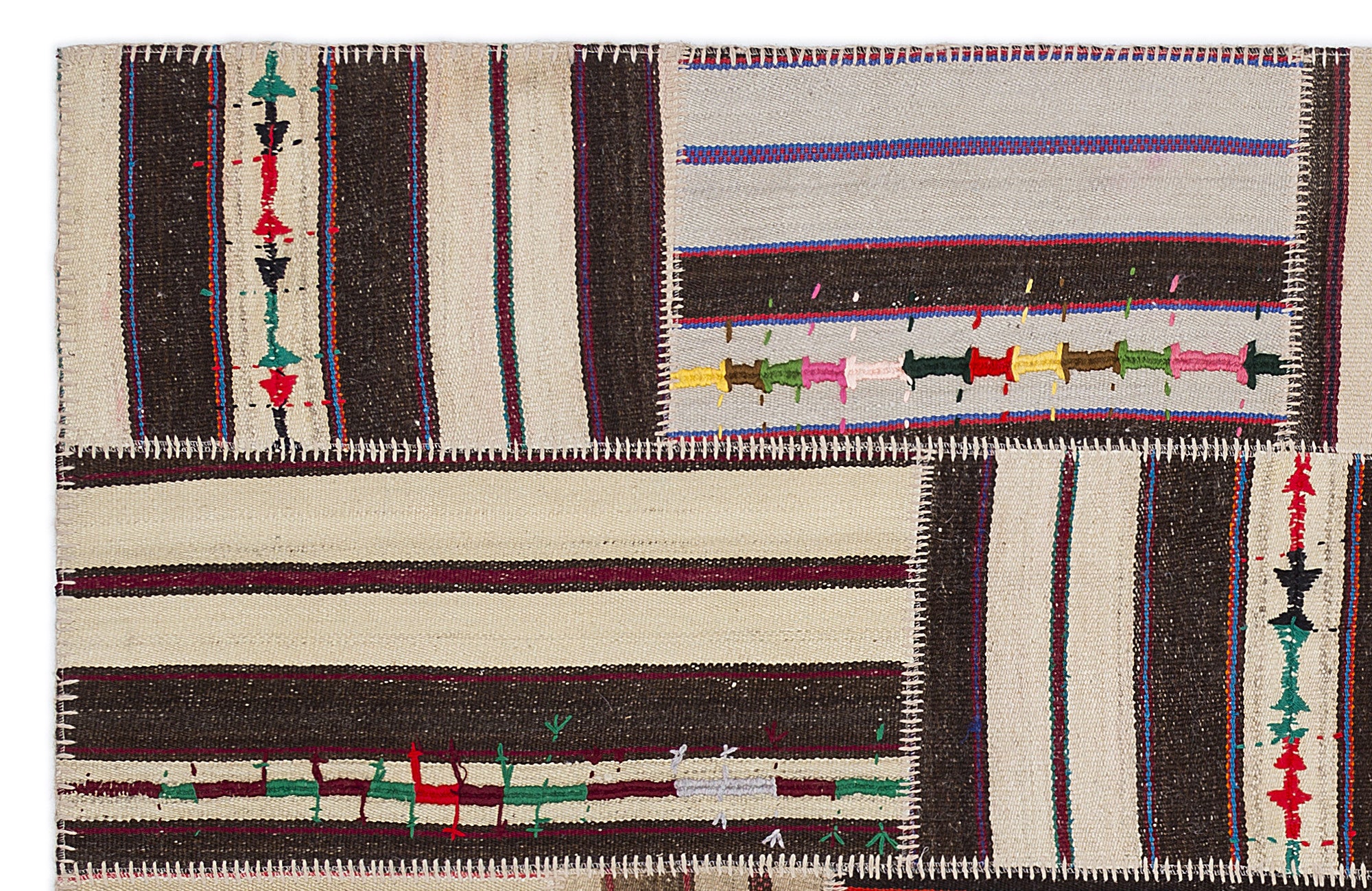Striped Over Dyed Kilim Patchwork Unique Rug 5'3'' x 7'7'' ft 160 x 230 cm