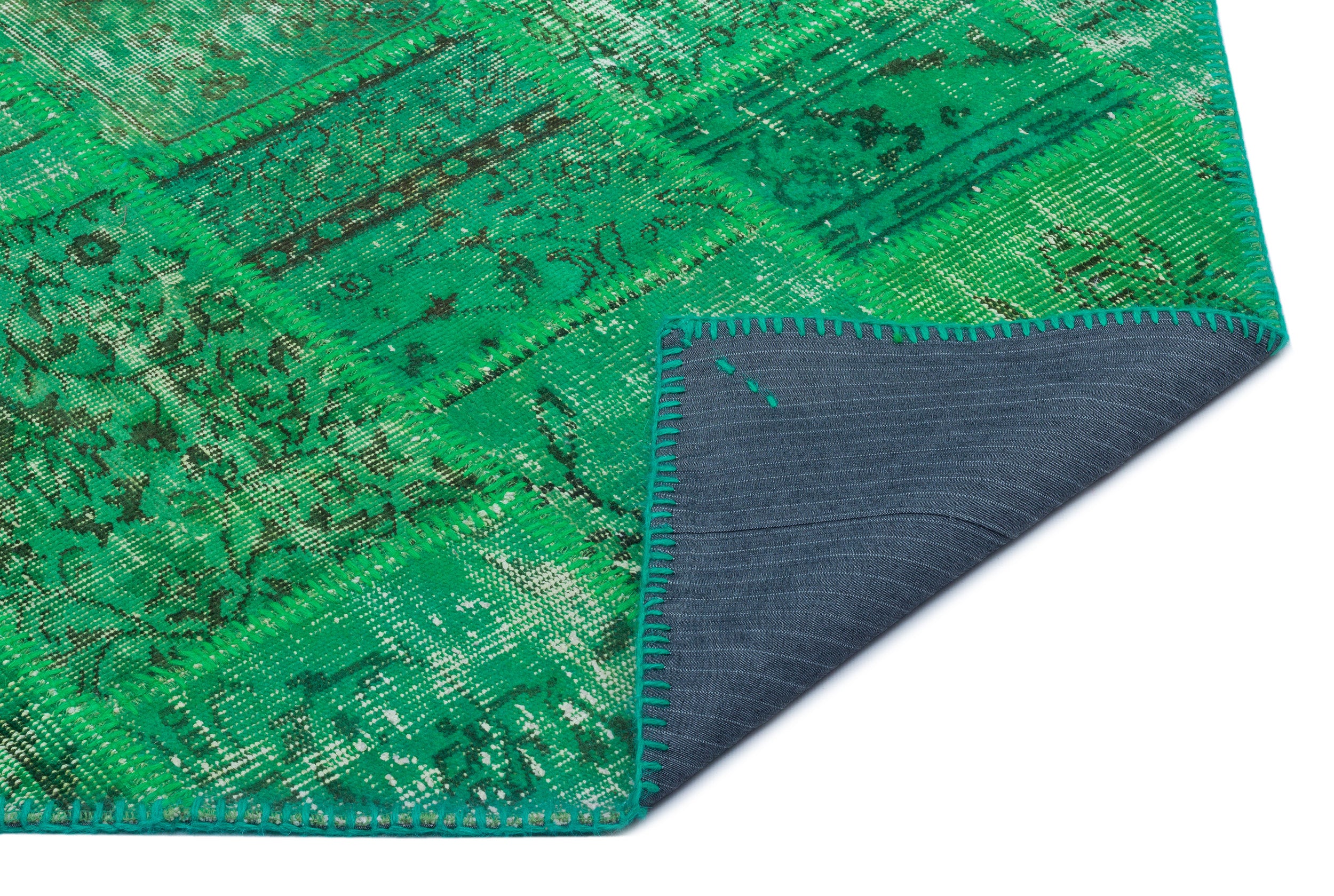 Green Over Dyed Patchwork Unique Rug 3'11'' x 5'11'' ft 120 x 180 cm