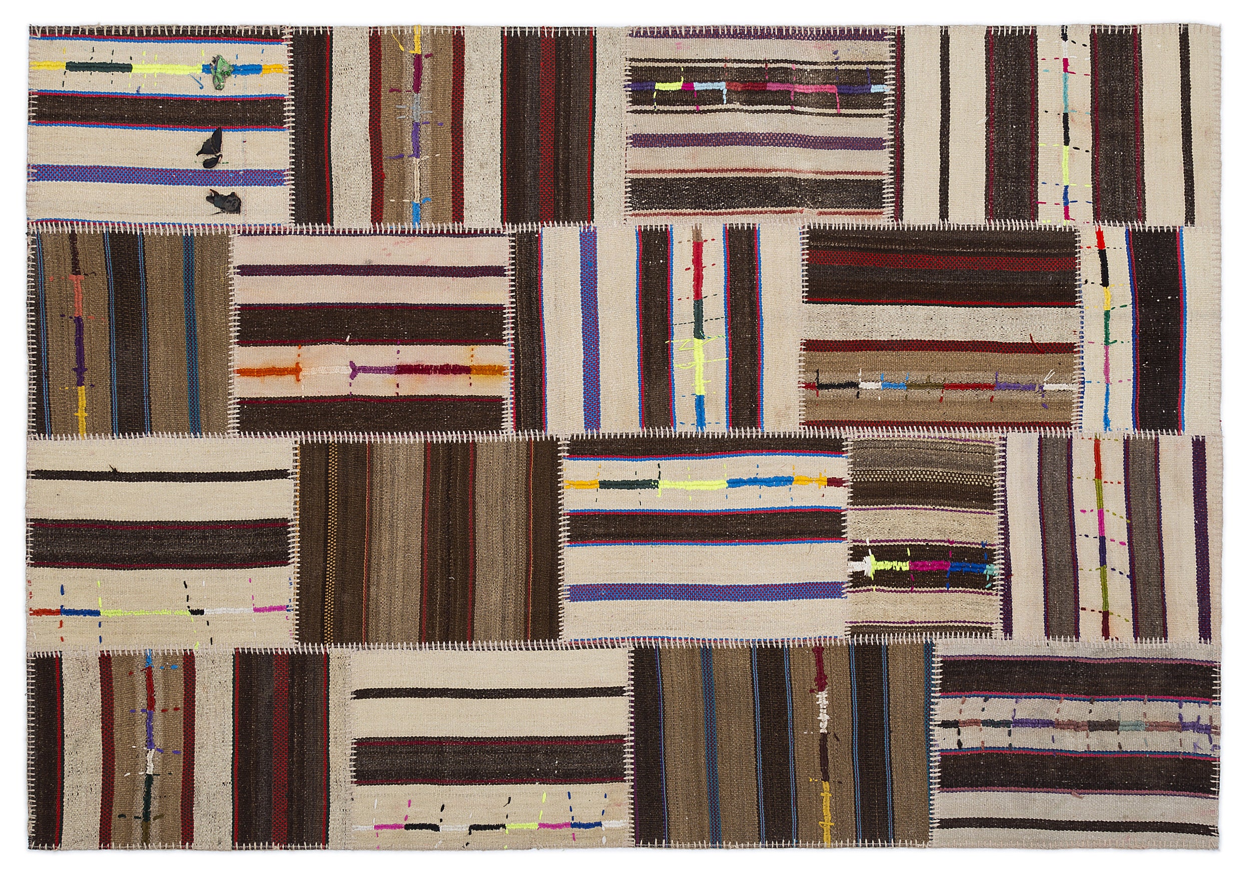 Striped Over Dyed Kilim Patchwork Unique Rug 5'3'' x 7'7'' ft 160 x 230 cm