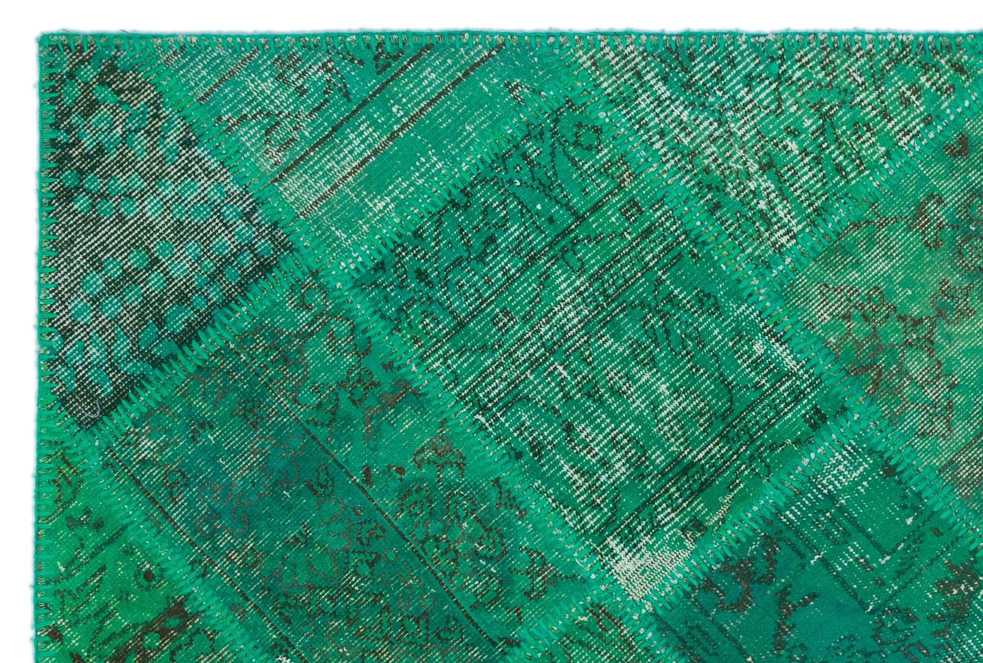 Green Over Dyed Patchwork Unique Rug 3'11'' x 5'11'' ft 120 x 180 cm