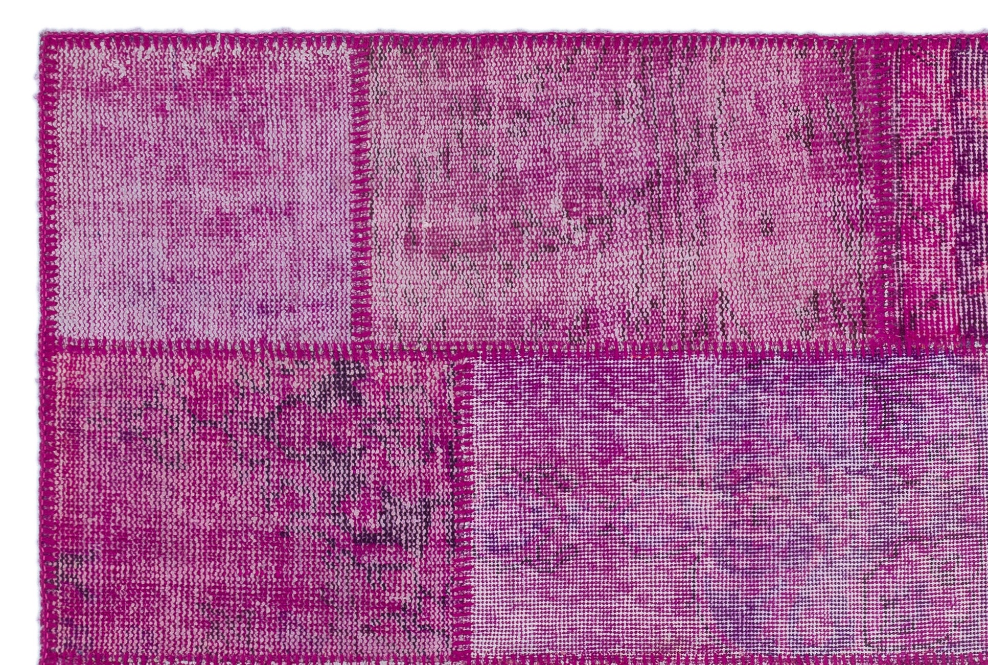 Fuchsia Over Dyed Patchwork Unique Rug 3'11'' x 5'11'' ft 120 x 180 cm