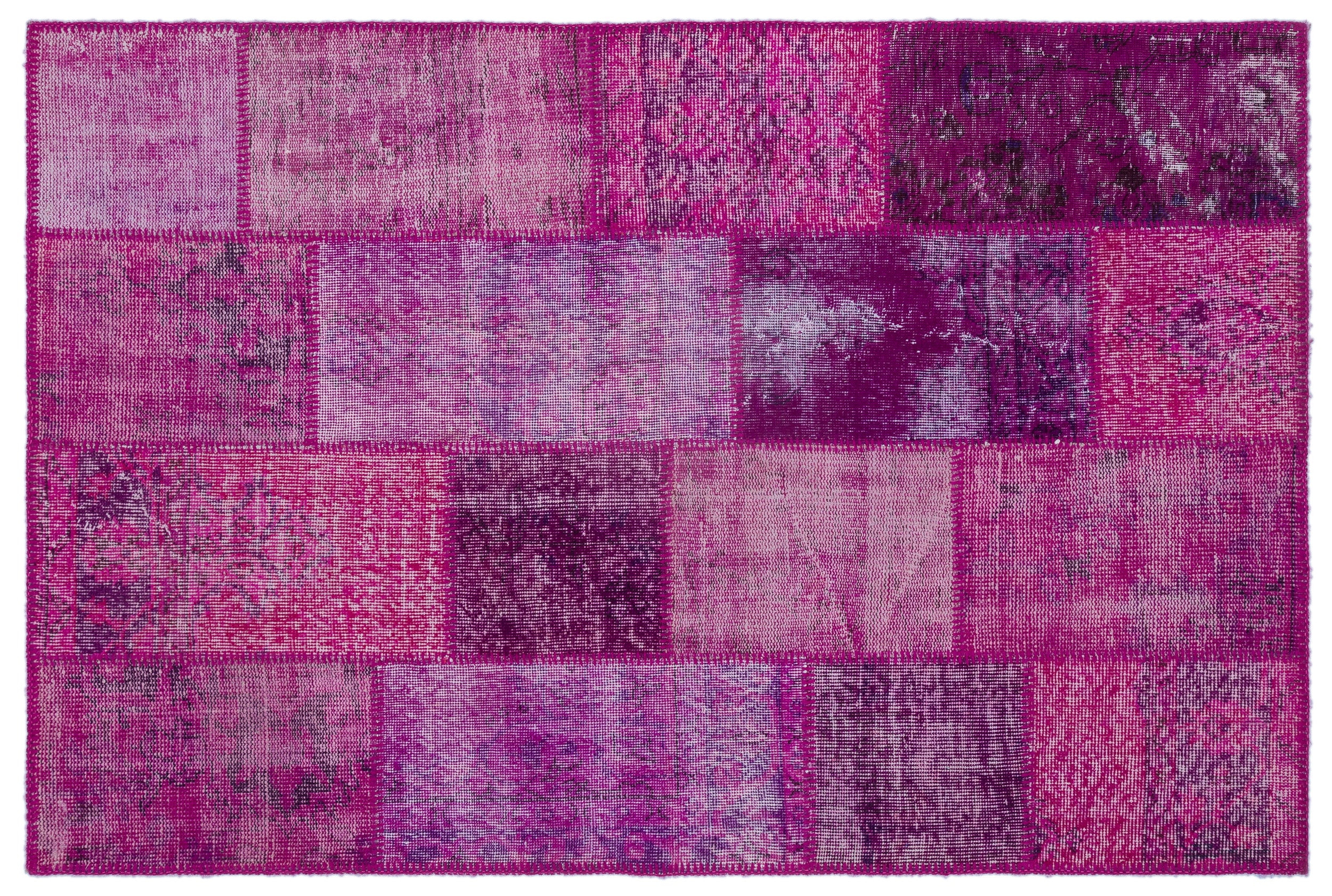Fuchsia Over Dyed Patchwork Unique Rug 3'11'' x 5'11'' ft 120 x 180 cm