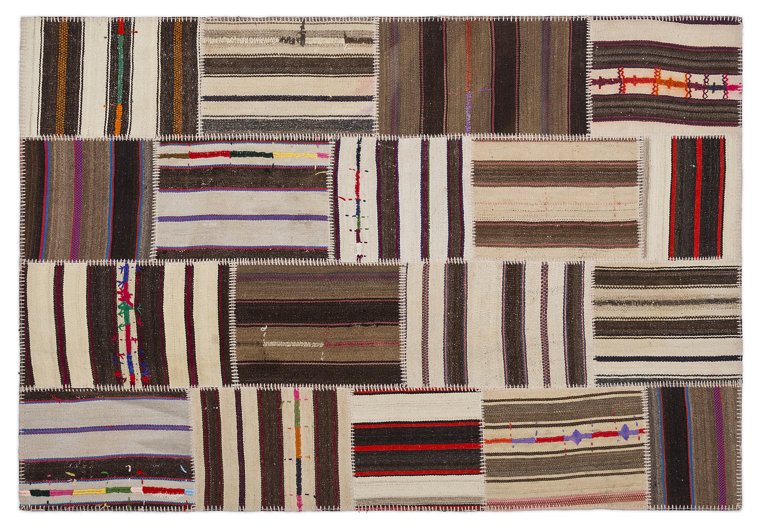 Striped Over Dyed Kilim Patchwork Unique Rug 5'3'' x 7'7'' ft 160 x 230 cm