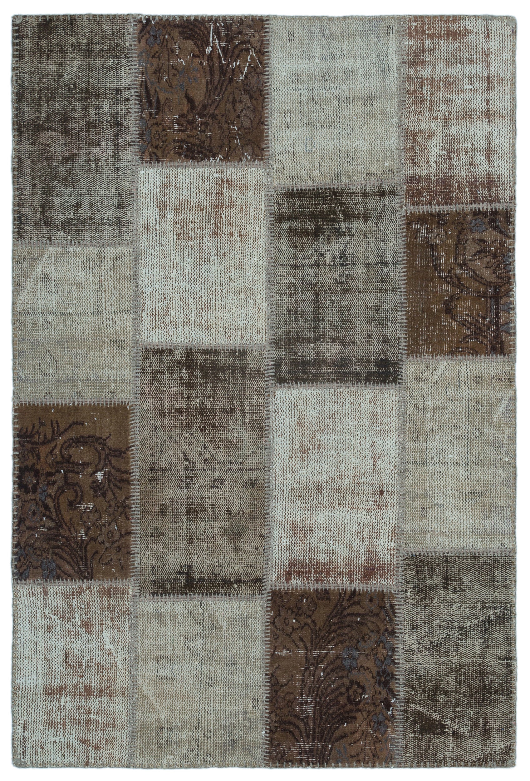 Brown Over Dyed Patchwork Unique Rug 3'11'' x 5'11'' ft 120 x 180 cm