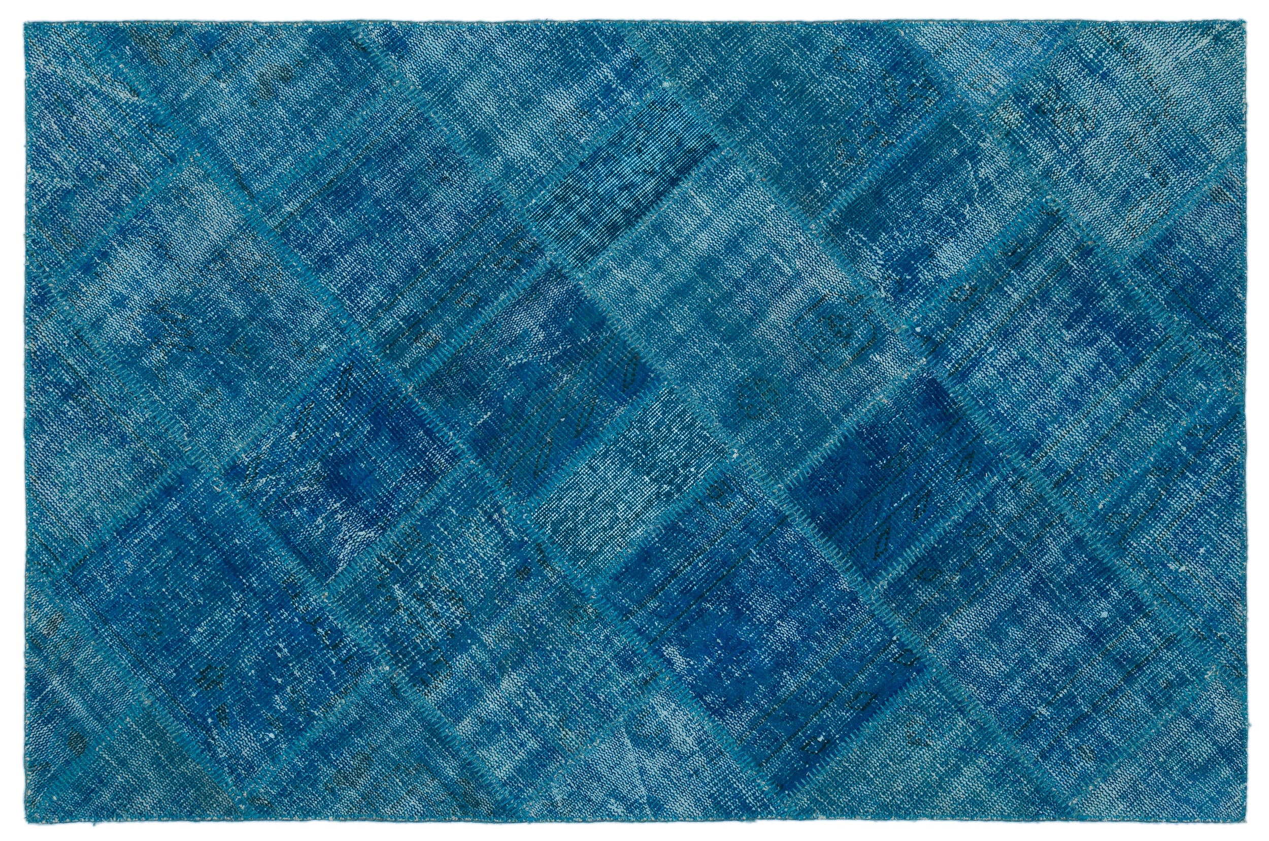 Turquoise  Over Dyed Patchwork Unique Rug 3'11'' x 5'11'' ft 120 x 180 cm