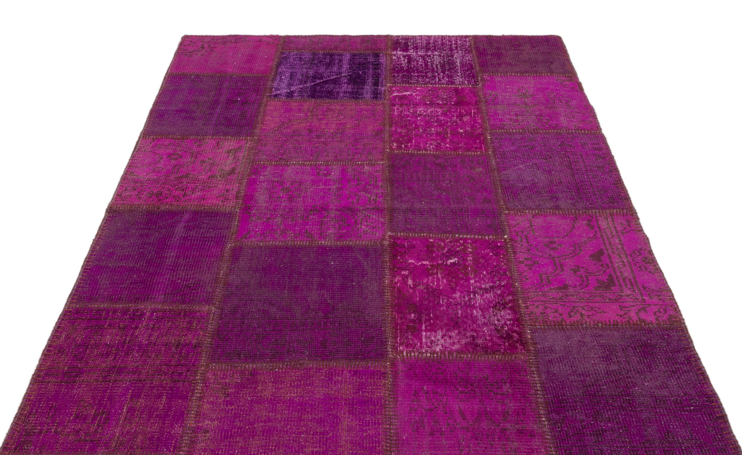 Fuchsia Over Dyed Patchwork Unique Rug 5'3'' x 7'7'' ft 160 x 230 cm