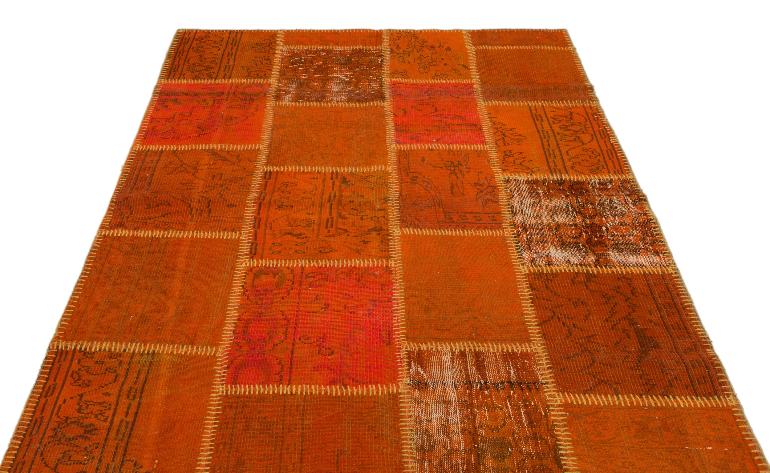 Orange Over Dyed Patchwork Unique Rug 5'3'' x 7'7'' ft 160 x 230 cm