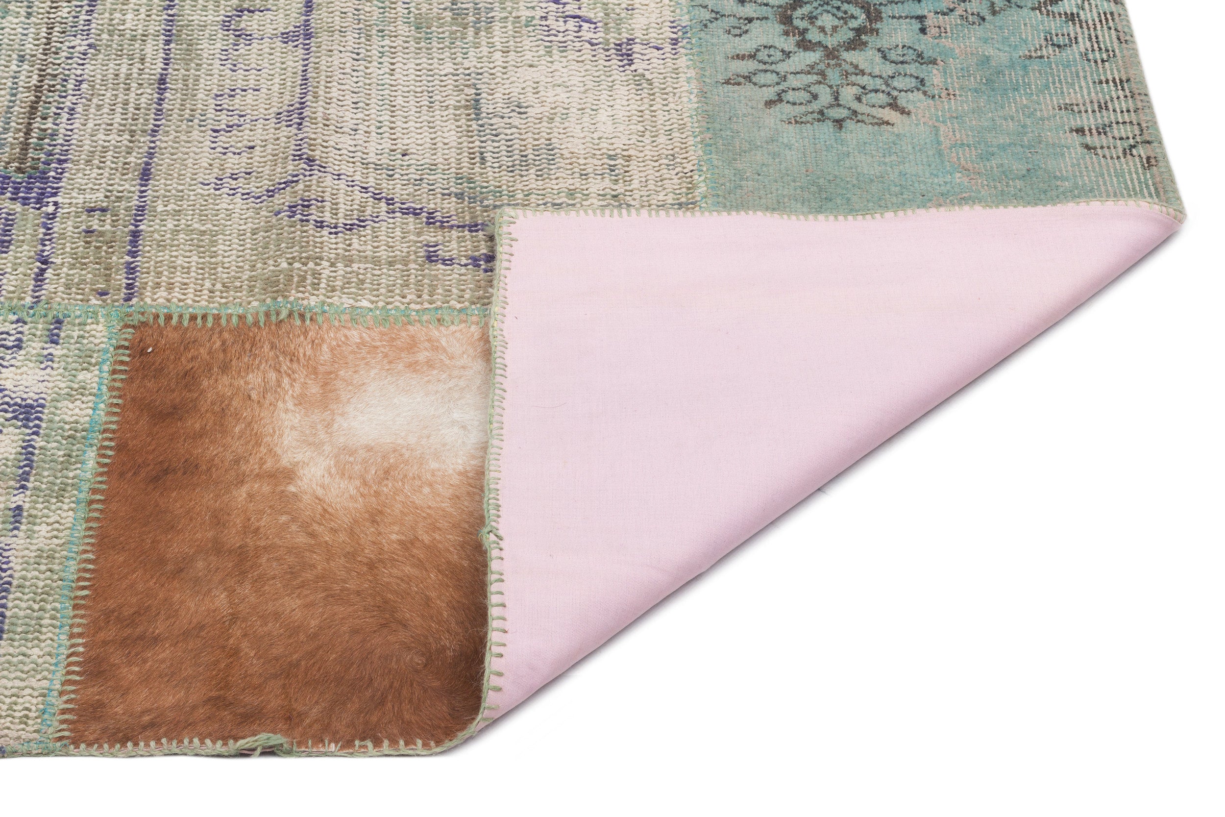 Turquoise  Over Dyed Patchwork Unique Rug 5'3'' x 7'7'' ft 160 x 230 cm