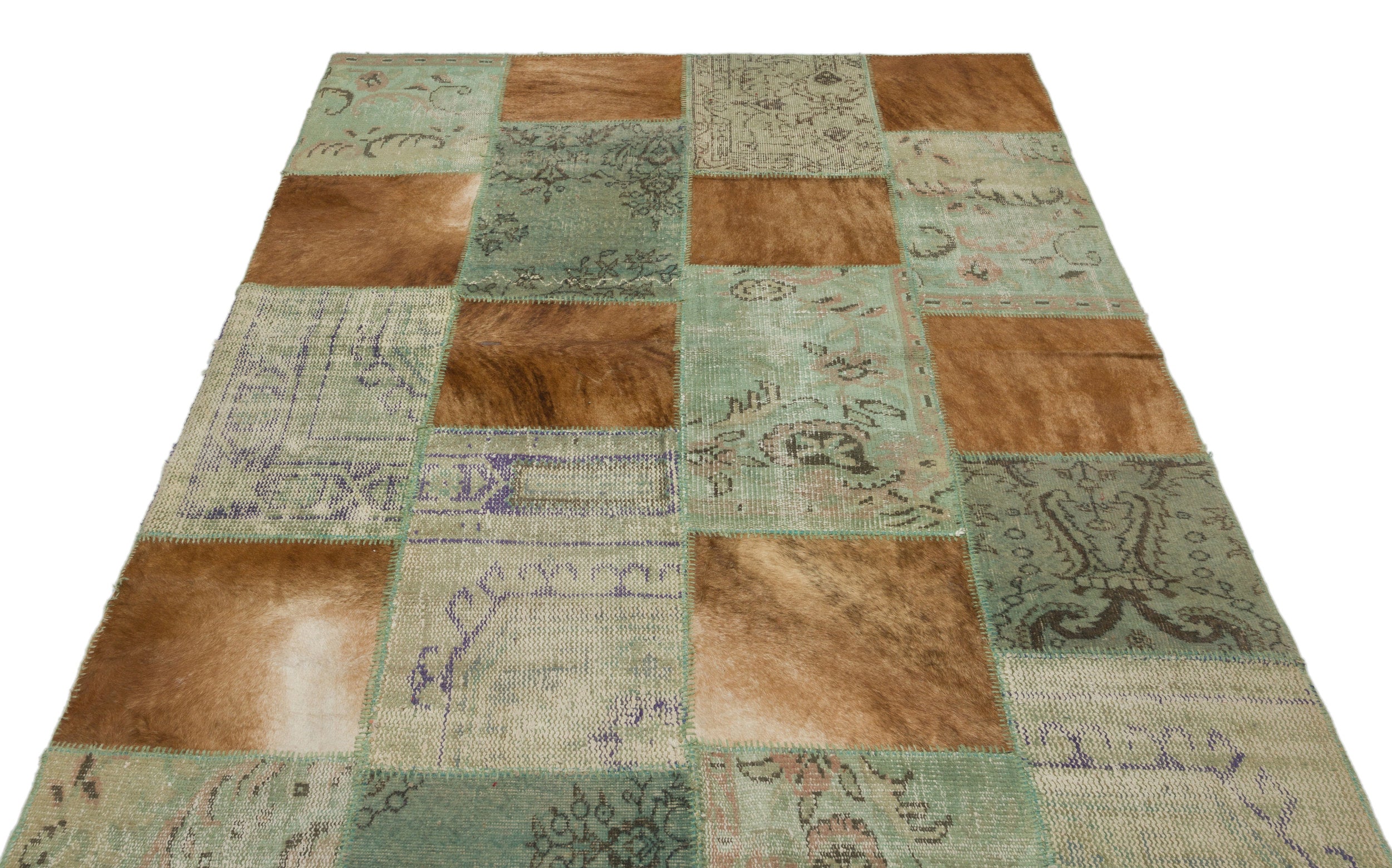 Turquoise  Over Dyed Patchwork Unique Rug 5'3'' x 7'7'' ft 160 x 230 cm