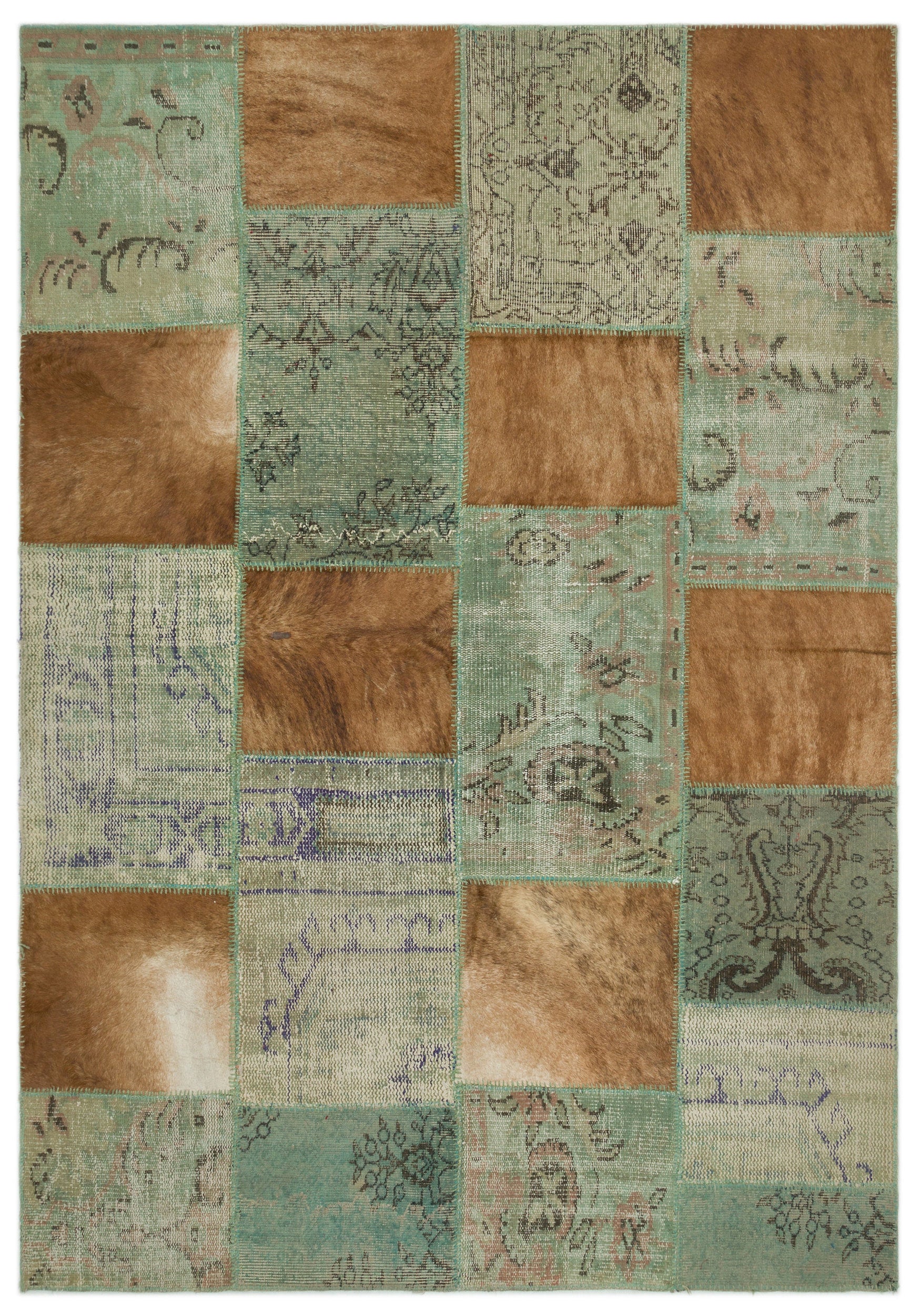 Turquoise  Over Dyed Patchwork Unique Rug 5'3'' x 7'7'' ft 160 x 230 cm