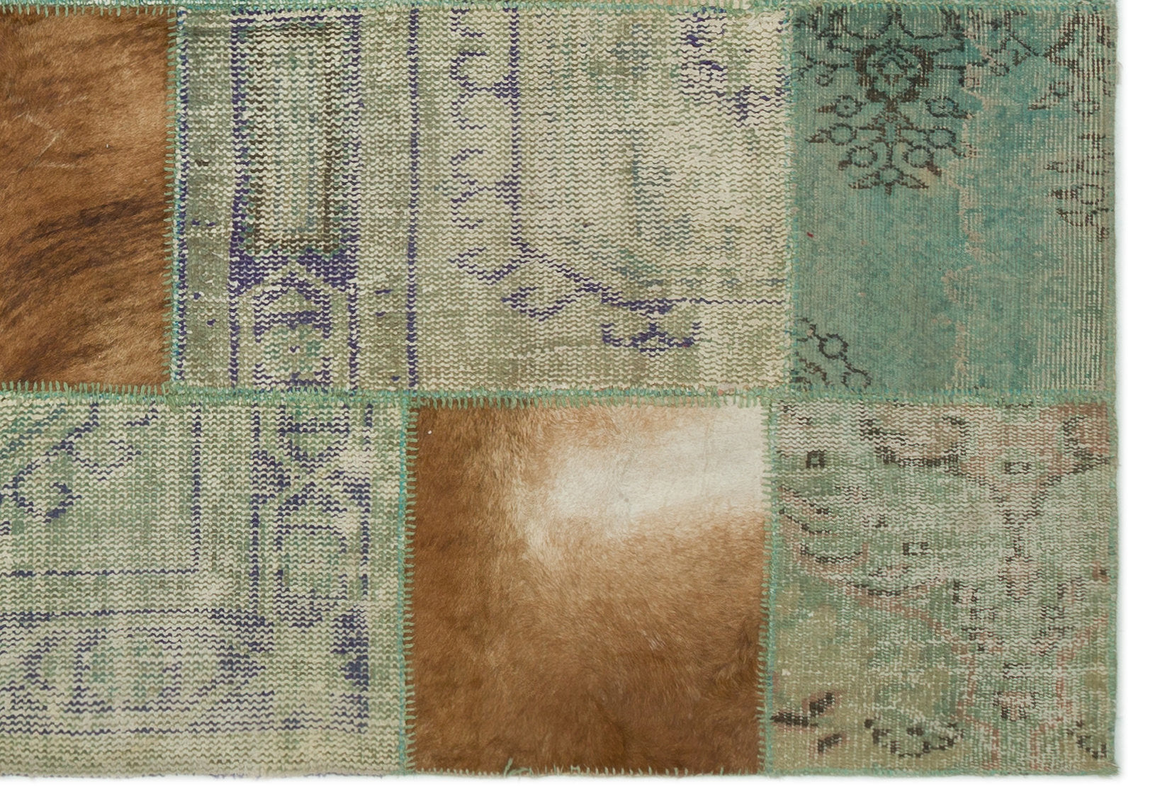 Turquoise  Over Dyed Patchwork Unique Rug 5'3'' x 7'7'' ft 160 x 230 cm