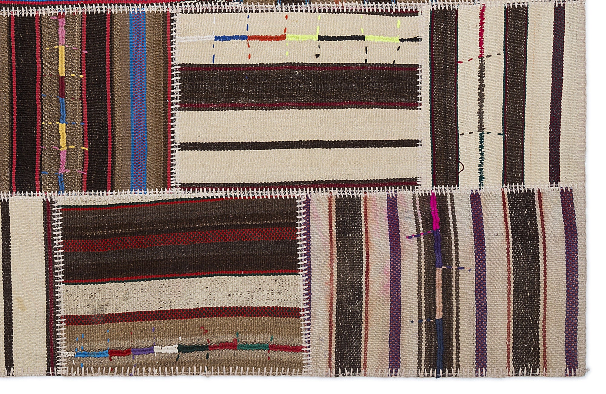 Striped Over Dyed Kilim Patchwork Unique Rug 5'3'' x 7'7'' ft 160 x 230 cm