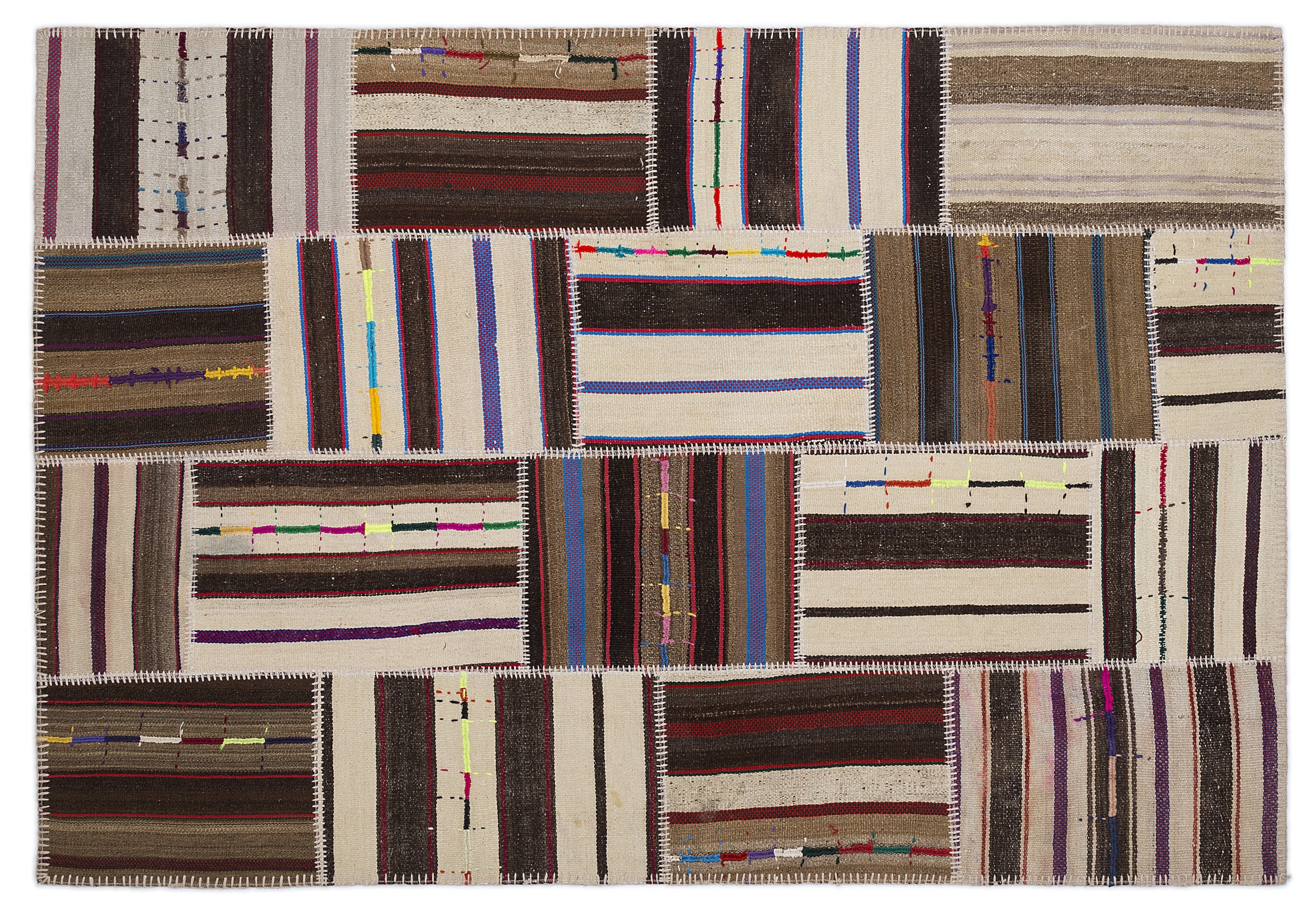 Striped Over Dyed Kilim Patchwork Unique Rug 5'3'' x 7'7'' ft 160 x 230 cm