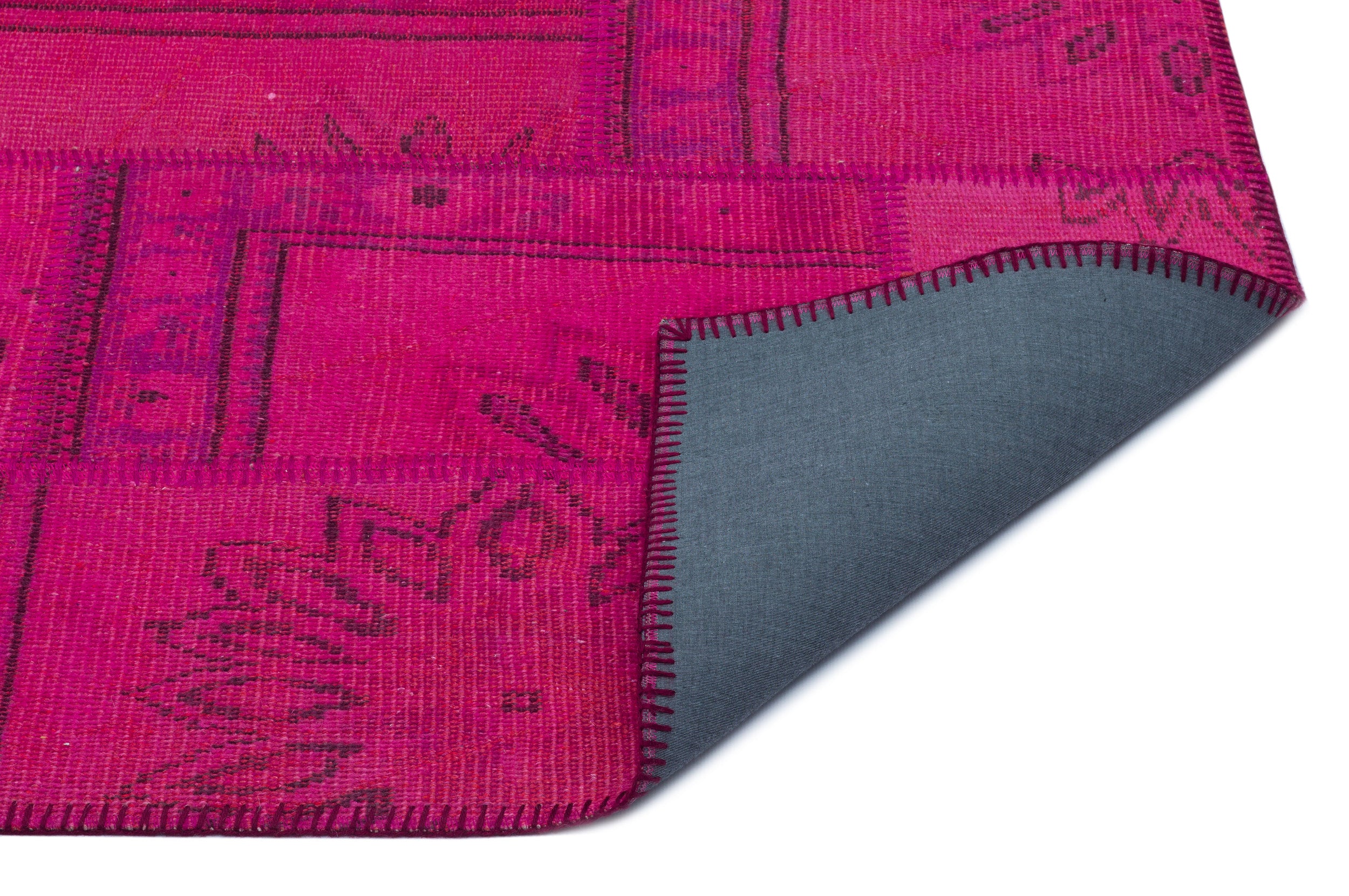 Fuchsia Over Dyed Patchwork Unique Rug 3'11'' x 5'11'' ft 120 x 180 cm