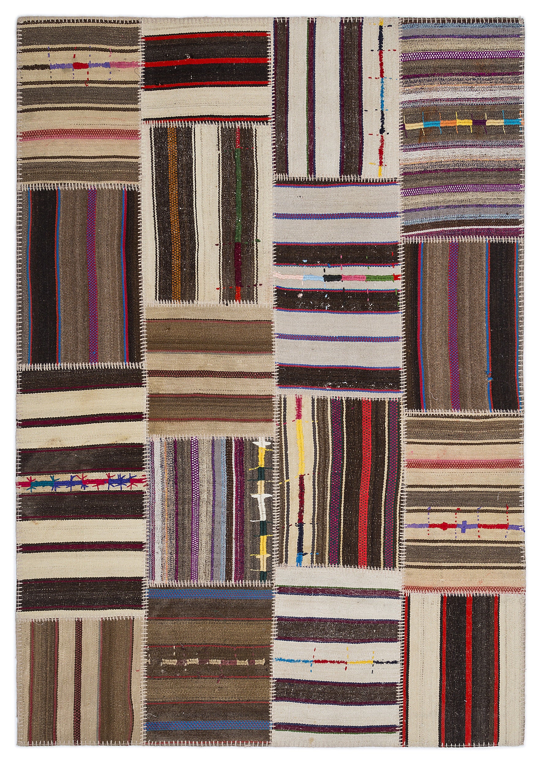Striped Over Dyed Kilim Patchwork Unique Rug 5'3'' x 7'7'' ft 160 x 230 cm