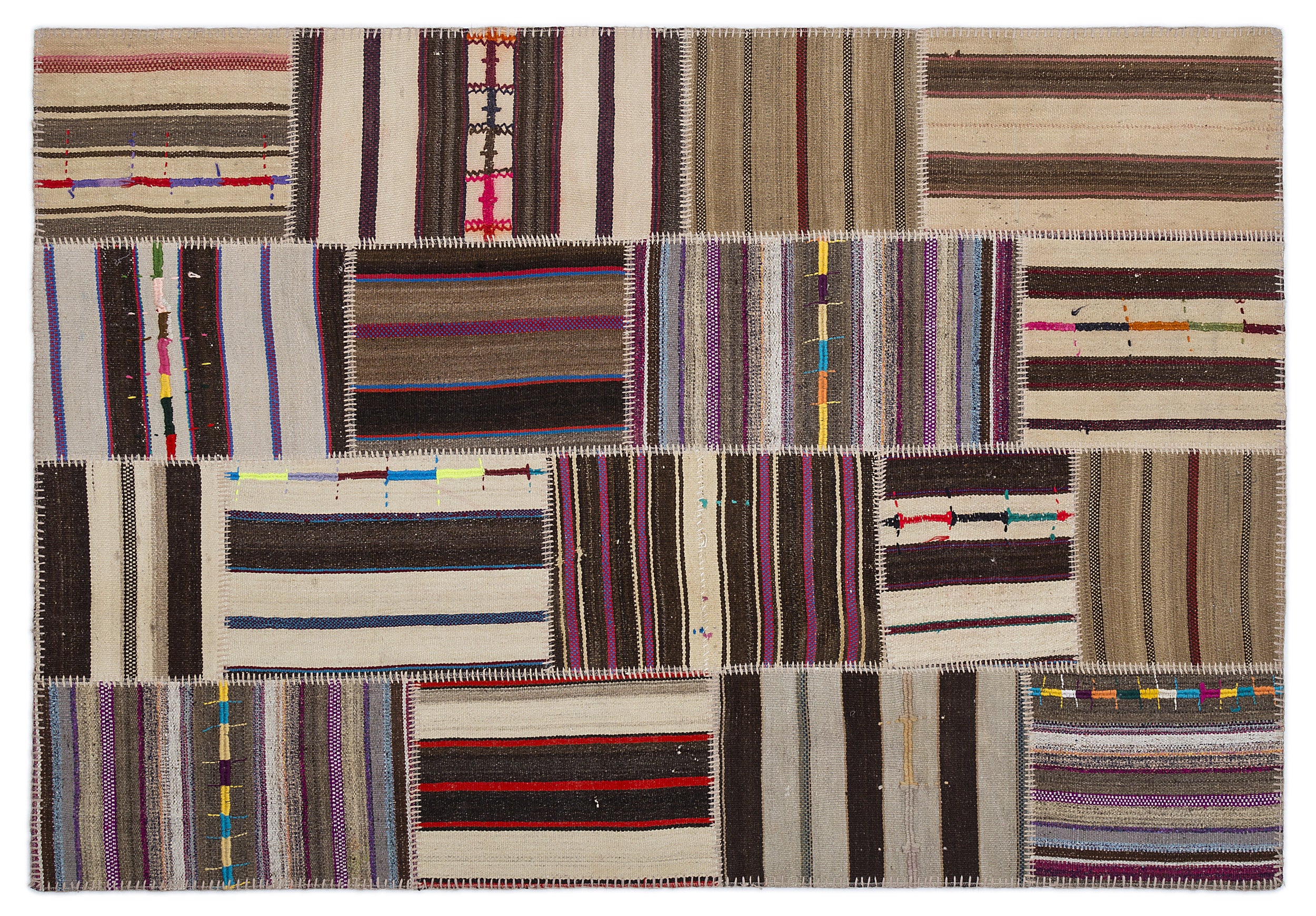 Striped Over Dyed Kilim Patchwork Unique Rug 5'3'' x 7'7'' ft 160 x 230 cm