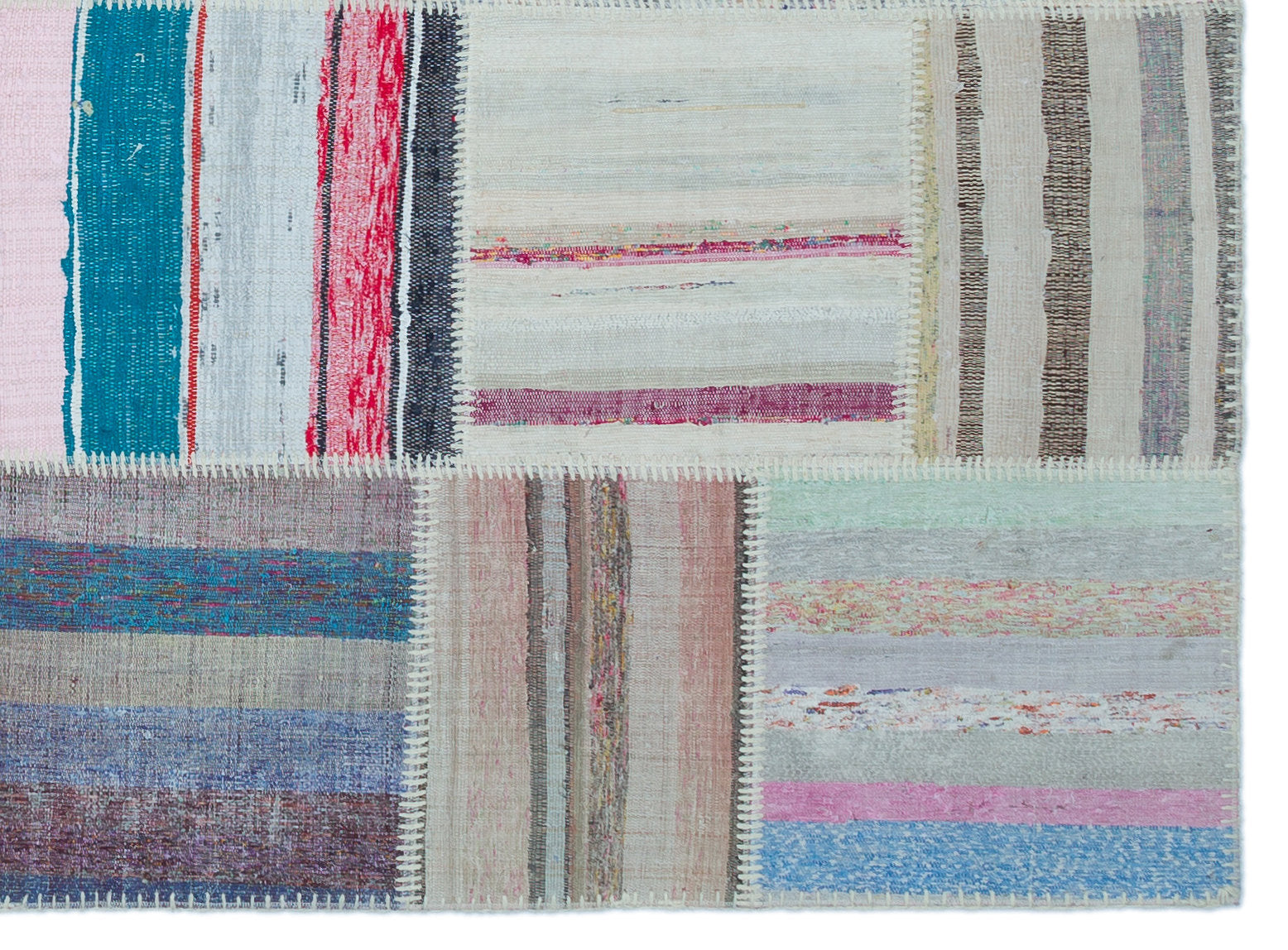 Striped Over Dyed Kilim Patchwork Unique Rug 5'3'' x 7'3'' ft 160 x 220 cm