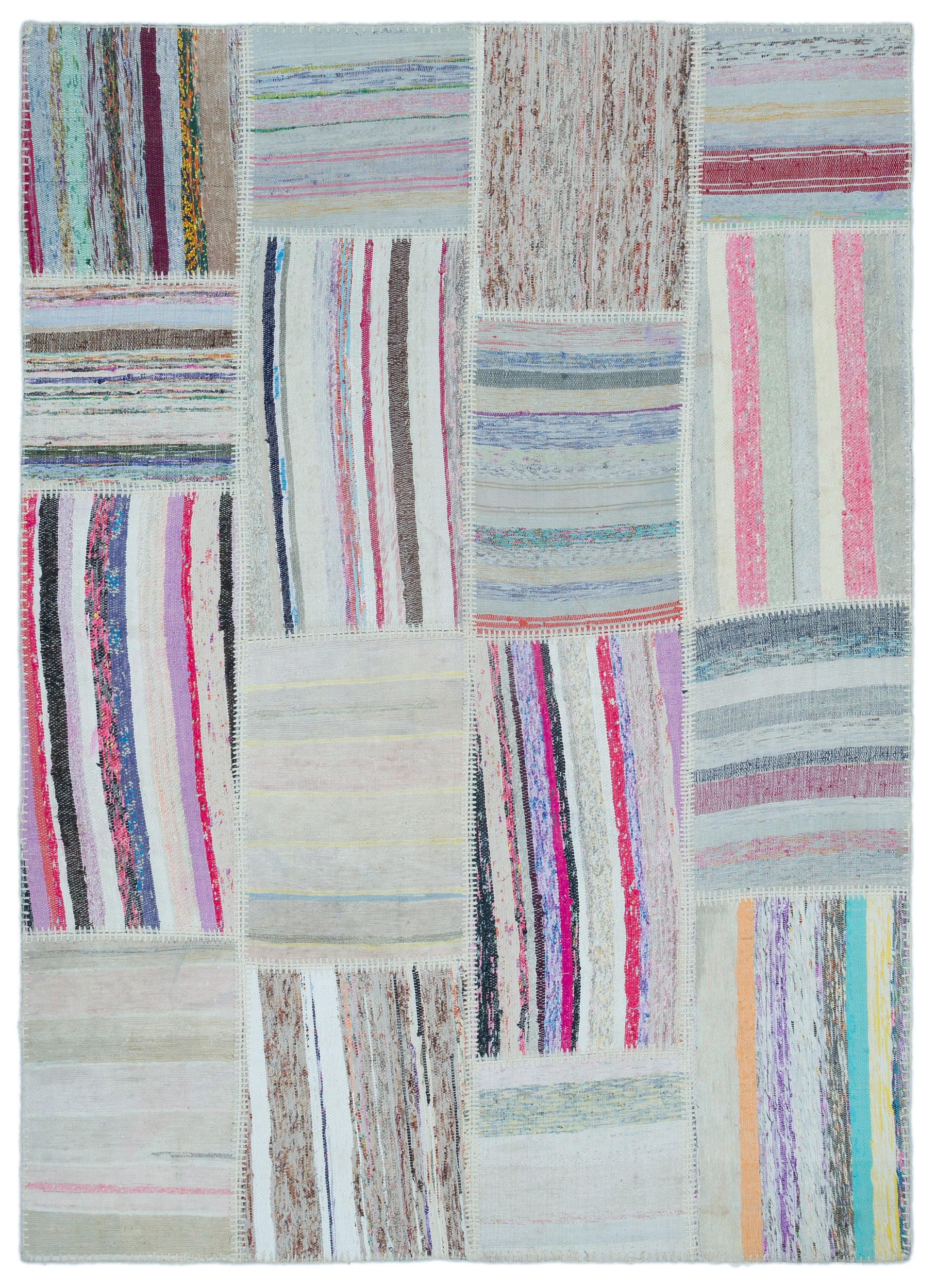 Striped Over Dyed Kilim Patchwork Unique Rug 5'3'' x 7'7'' ft 160 x 230 cm