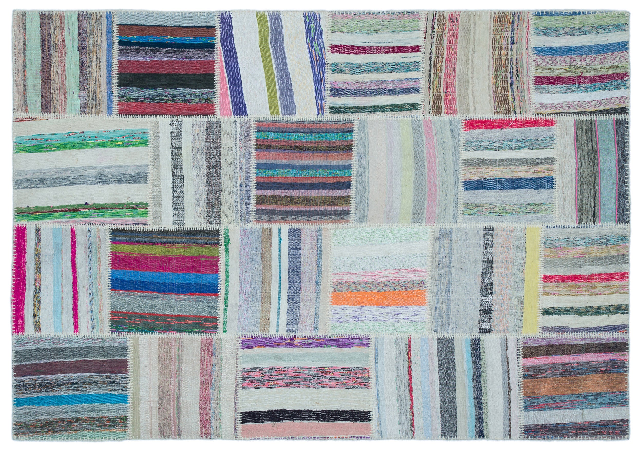 Striped Over Dyed Kilim Patchwork Unique Rug 5'3'' x 7'7'' ft 160 x 230 cm