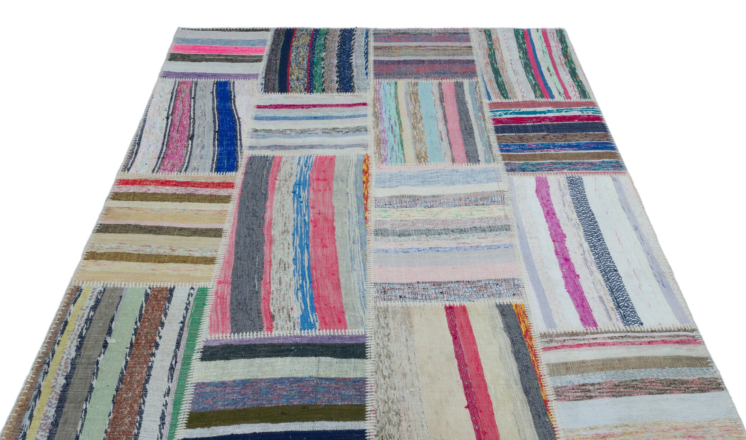 Striped Over Dyed Kilim Patchwork Unique Rug 5'3'' x 7'7'' ft 160 x 230 cm