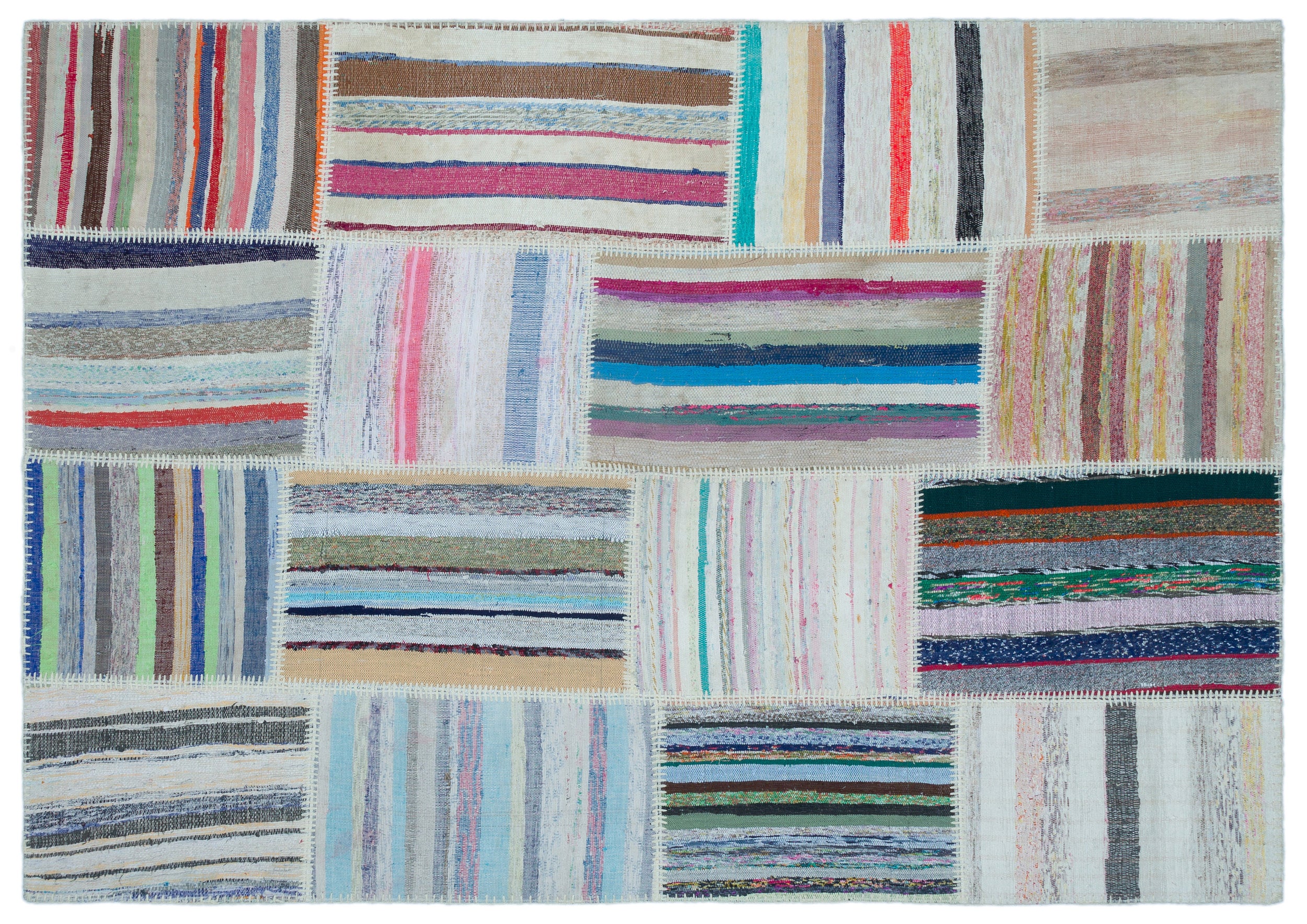 Striped Over Dyed Kilim Patchwork Unique Rug 5'3'' x 7'5'' ft 160 x 226 cm