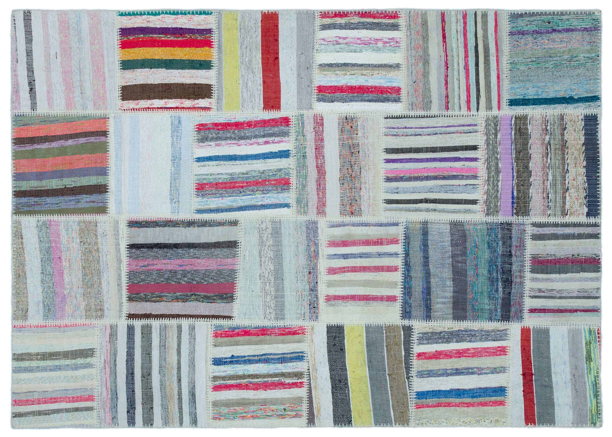 Striped Over Dyed Kilim Patchwork Unique Rug 5'3'' x 7'5'' ft 160 x 225 cm