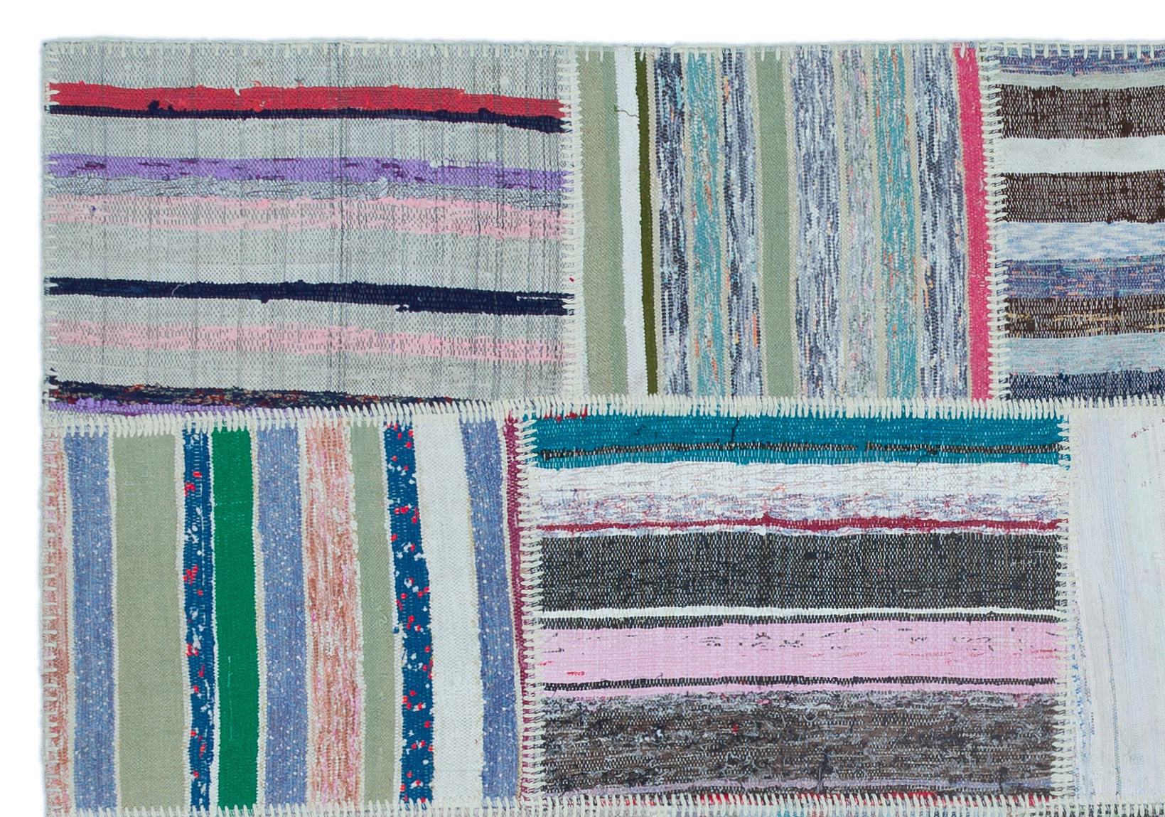 Striped Over Dyed Kilim Patchwork Unique Rug 5'3'' x 7'7'' ft 160 x 230 cm