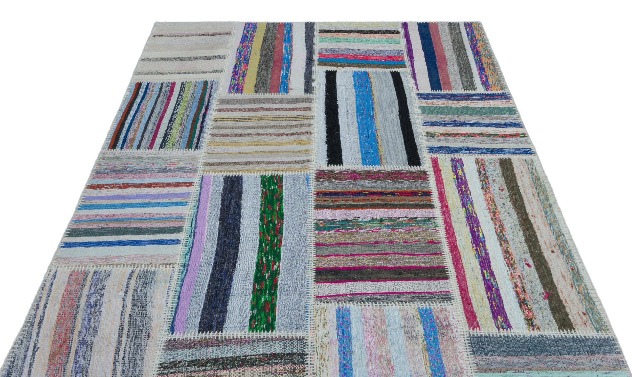Striped Over Dyed Kilim Patchwork Unique Rug 5'3'' x 7'5'' ft 160 x 226 cm