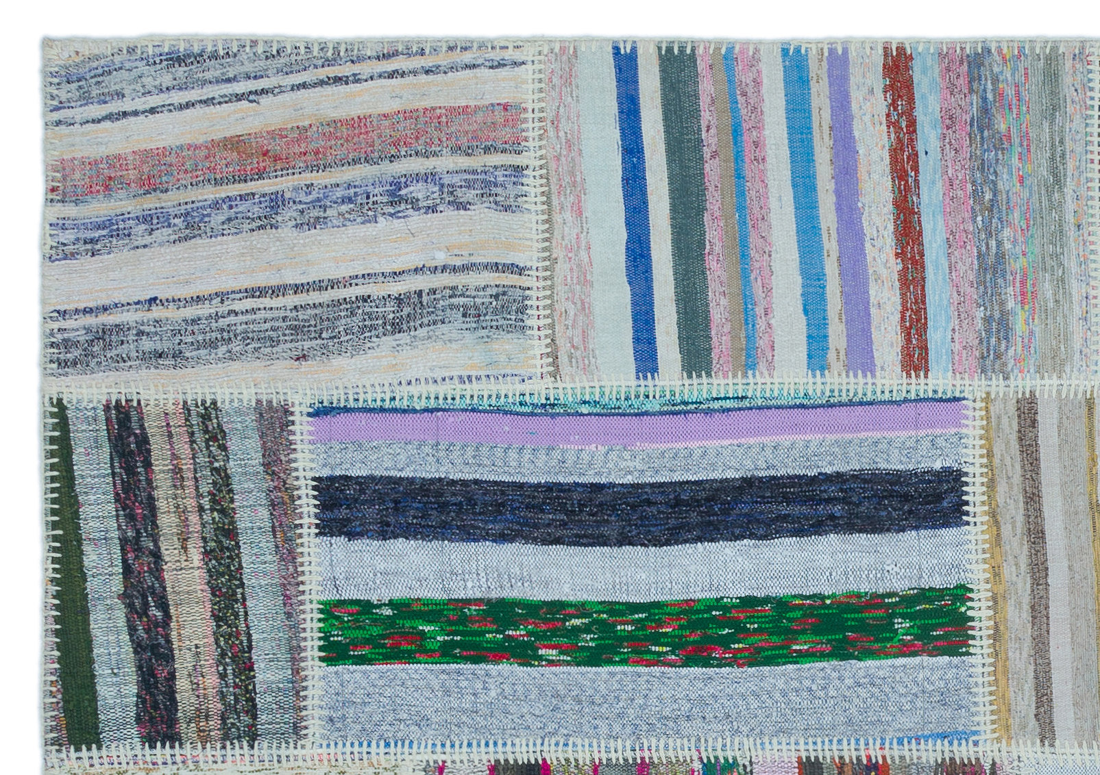 Striped Over Dyed Kilim Patchwork Unique Rug 5'3'' x 7'5'' ft 160 x 226 cm