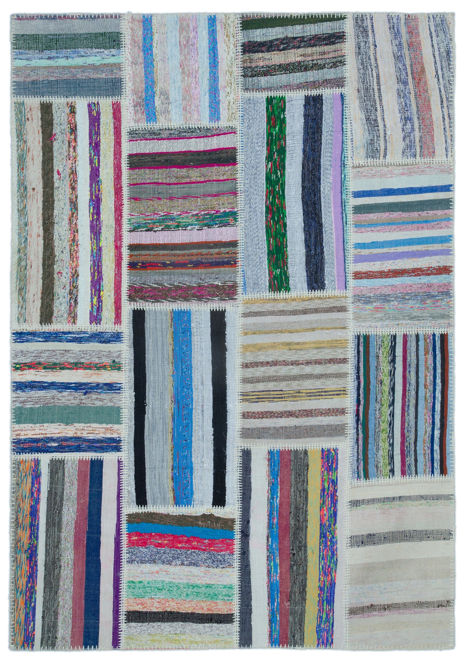 Striped Over Dyed Kilim Patchwork Unique Rug 5'3'' x 7'5'' ft 160 x 226 cm