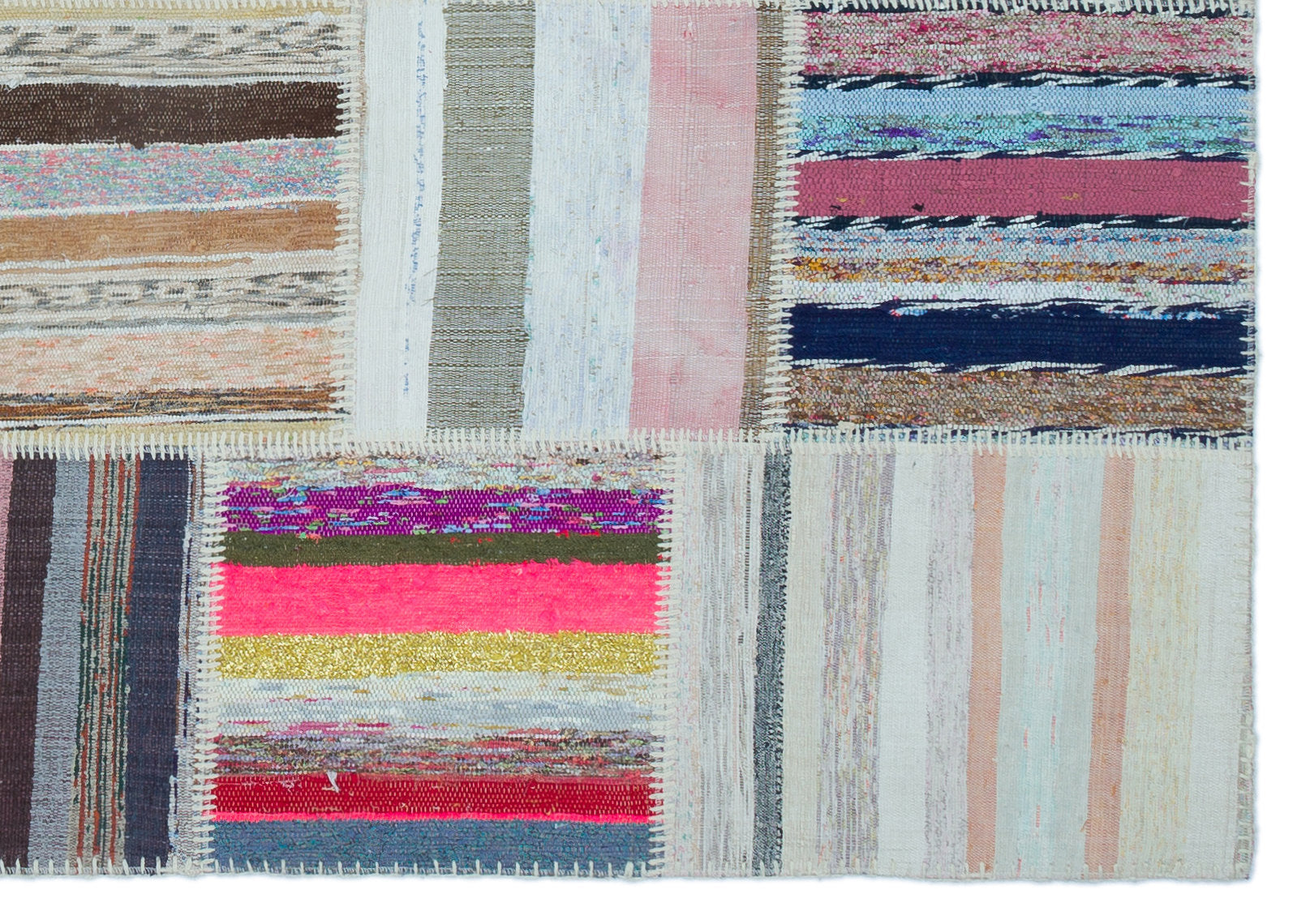 Striped Over Dyed Kilim Patchwork Unique Rug 5'3'' x 7'5'' ft 160 x 226 cm