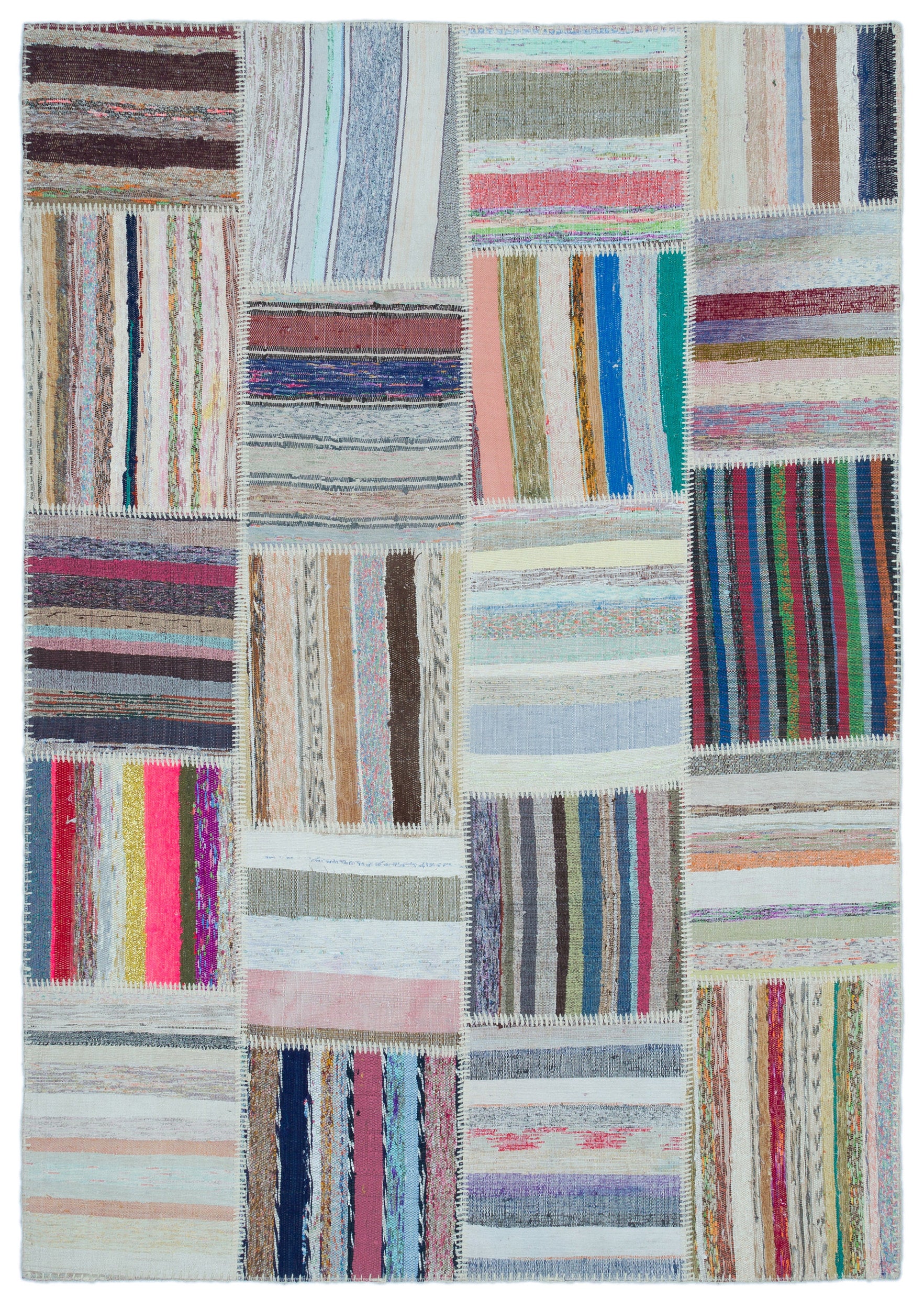 Striped Over Dyed Kilim Patchwork Unique Rug 5'3'' x 7'5'' ft 160 x 226 cm