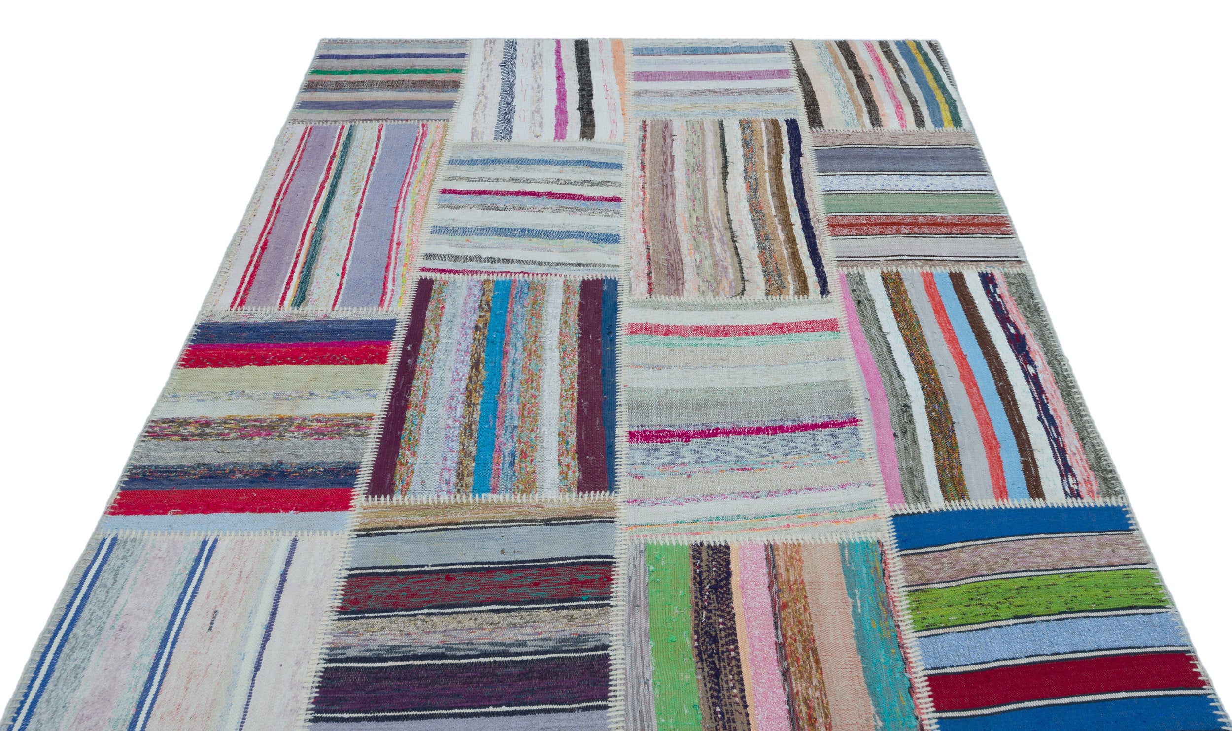 Striped Over Dyed Kilim Patchwork Unique Rug 5'3'' x 7'5'' ft 160 x 226 cm