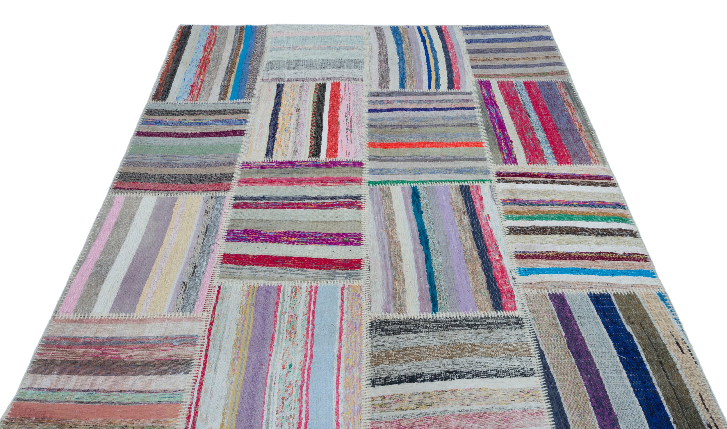 Striped Over Dyed Kilim Patchwork Unique Rug 5'3'' x 7'7'' ft 160 x 230 cm