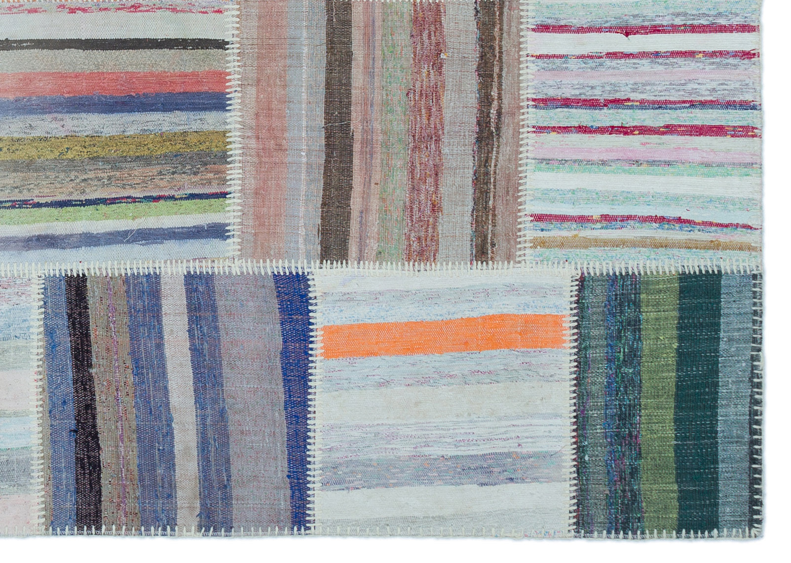 Striped Over Dyed Kilim Patchwork Unique Rug 5'3'' x 7'5'' ft 160 x 225 cm