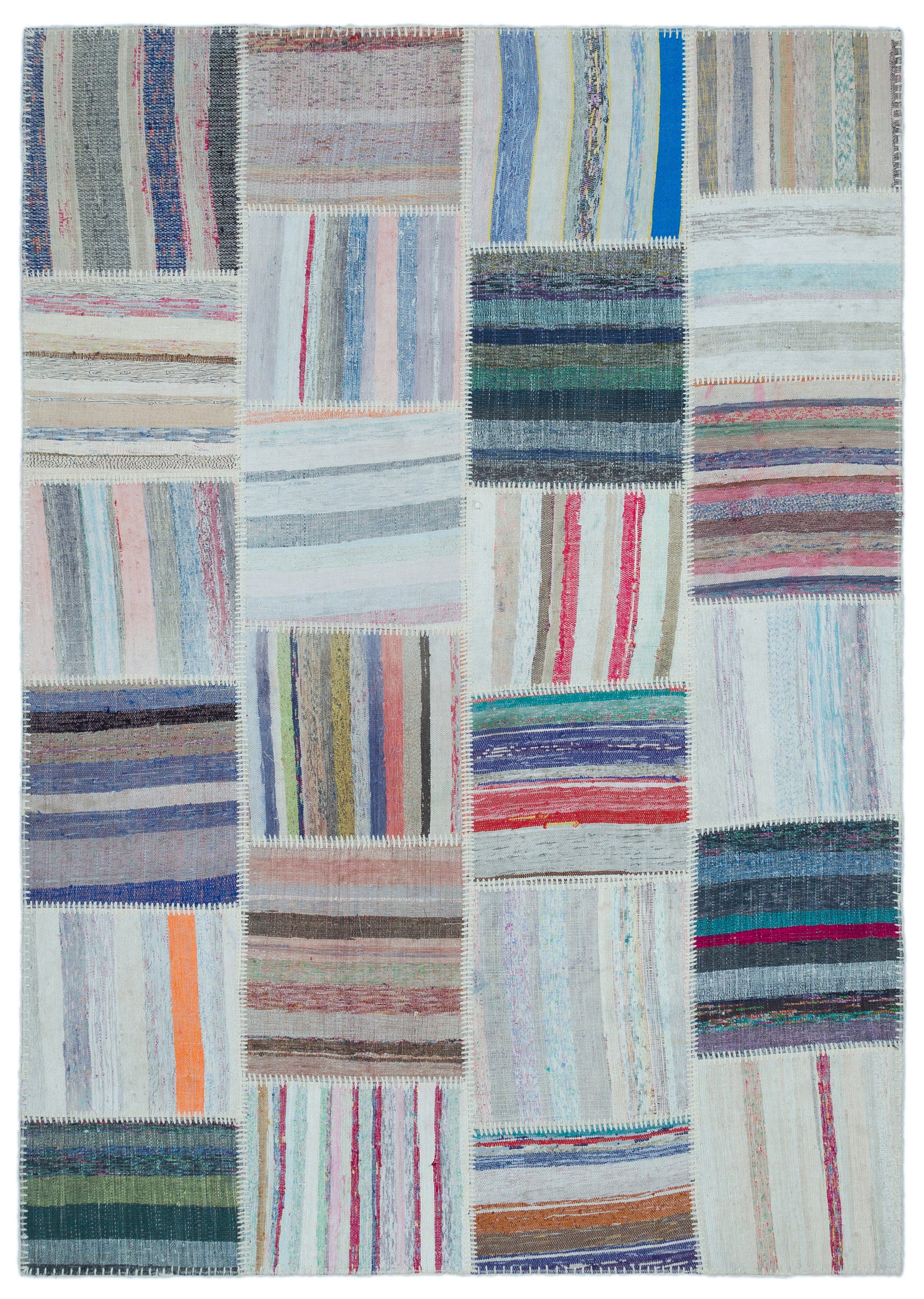 Striped Over Dyed Kilim Patchwork Unique Rug 5'3'' x 7'5'' ft 160 x 225 cm