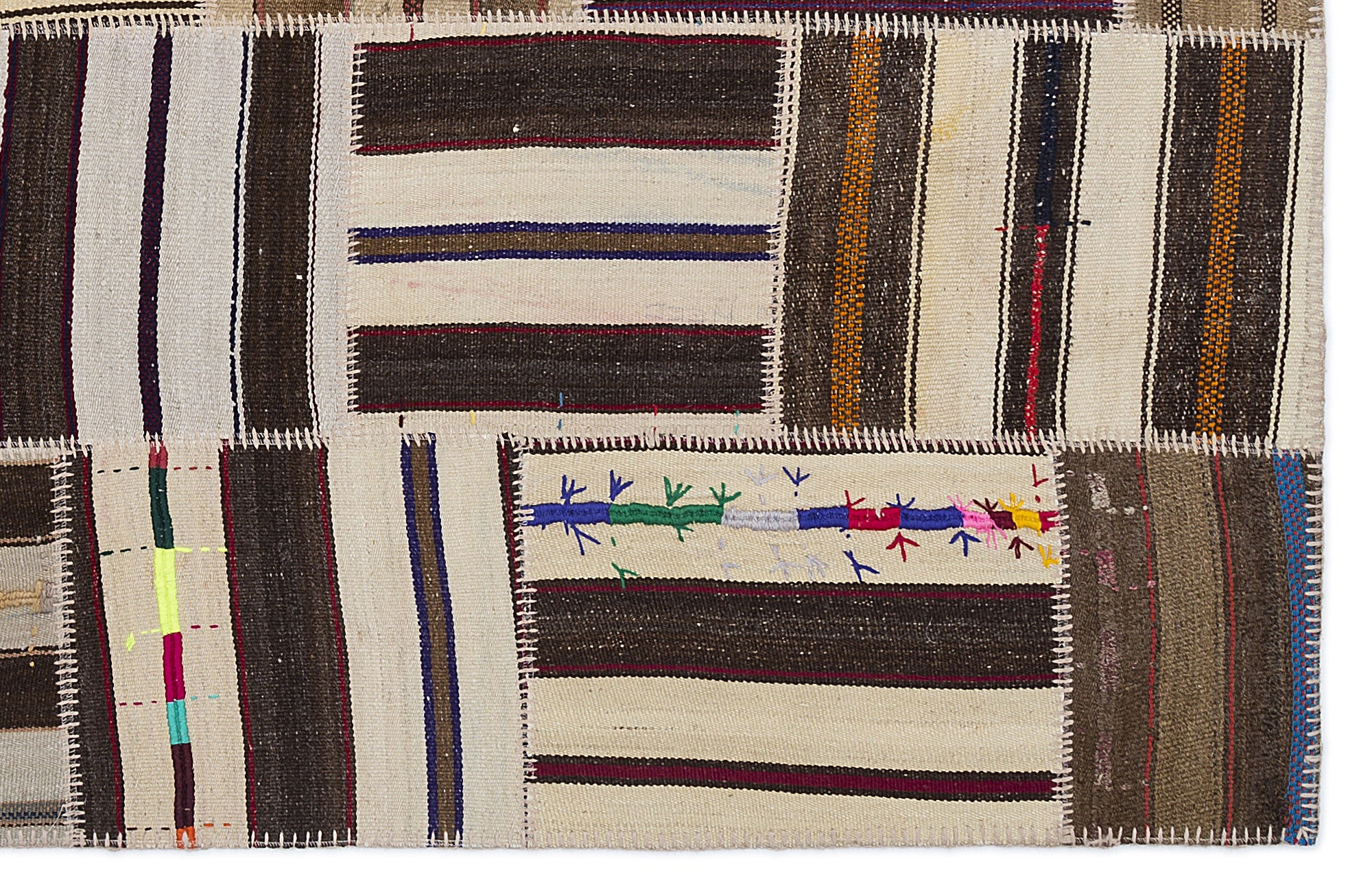 Striped Over Dyed Kilim Patchwork Unique Rug 5'3'' x 7'7'' ft 160 x 230 cm