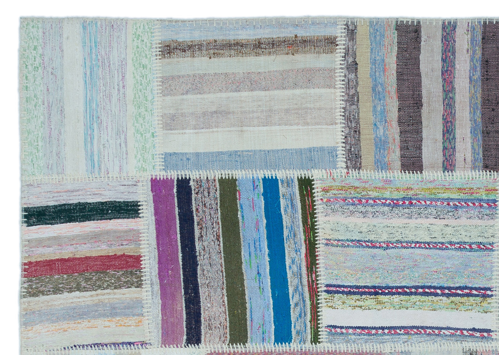 Striped Over Dyed Kilim Patchwork Unique Rug 5'3'' x 7'4'' ft 160 x 223 cm