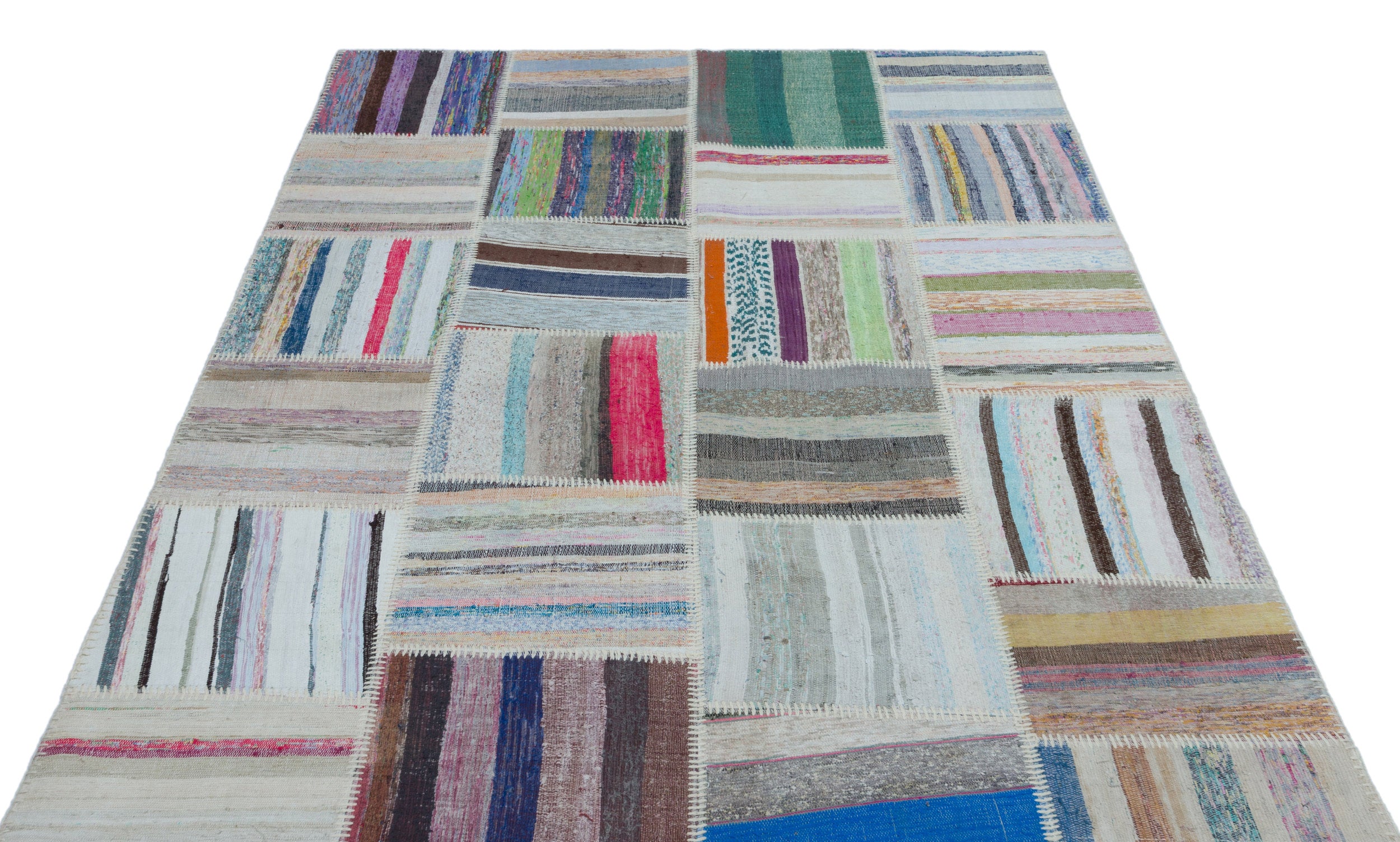 Striped Over Dyed Kilim Patchwork Unique Rug 5'3'' x 7'7'' ft 160 x 230 cm
